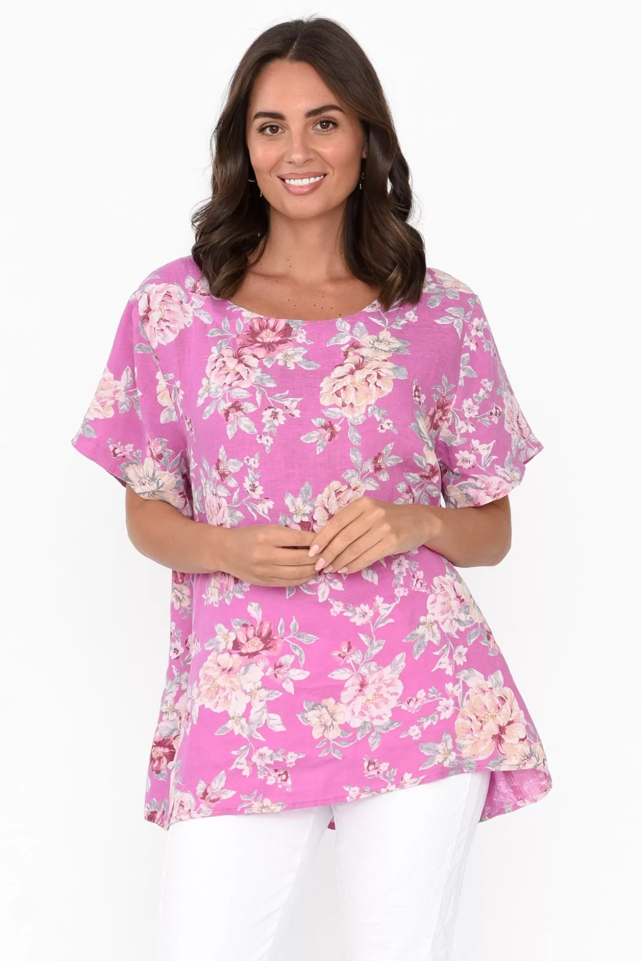 Cali and Co Idalia Pink Blossom Linen Top Online