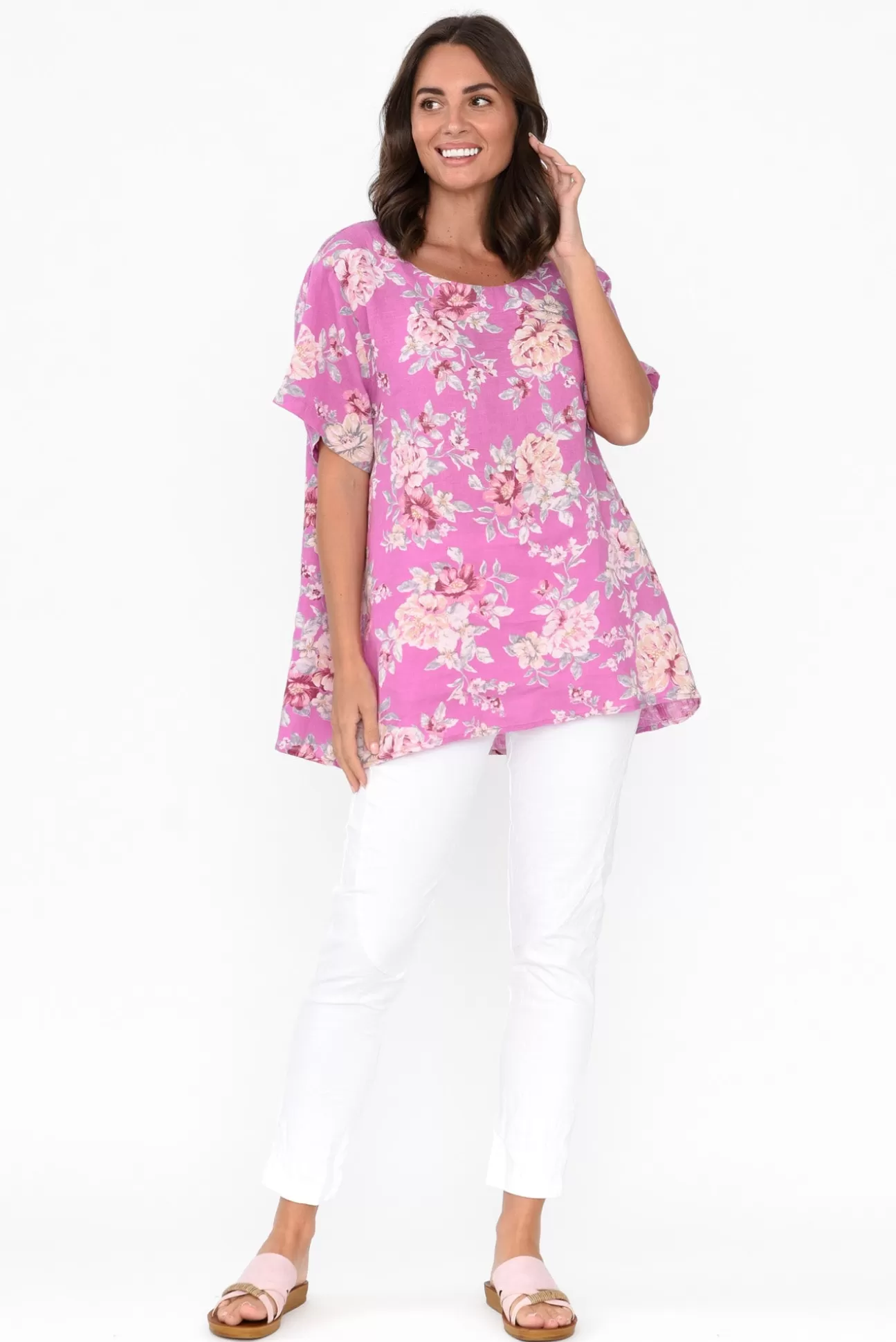 Cali and Co Idalia Pink Blossom Linen Top Online