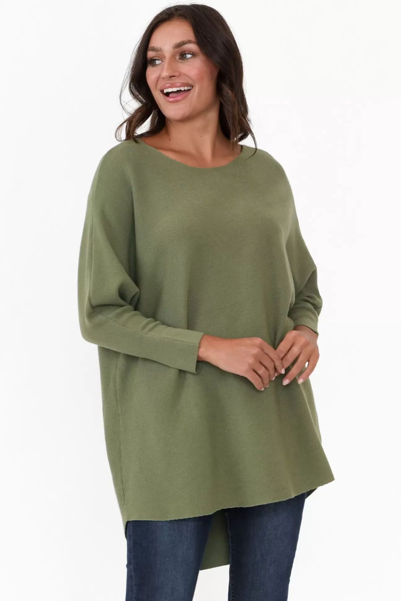 Cali and Co Iman Khaki Knit Drape Jumper Best Sale