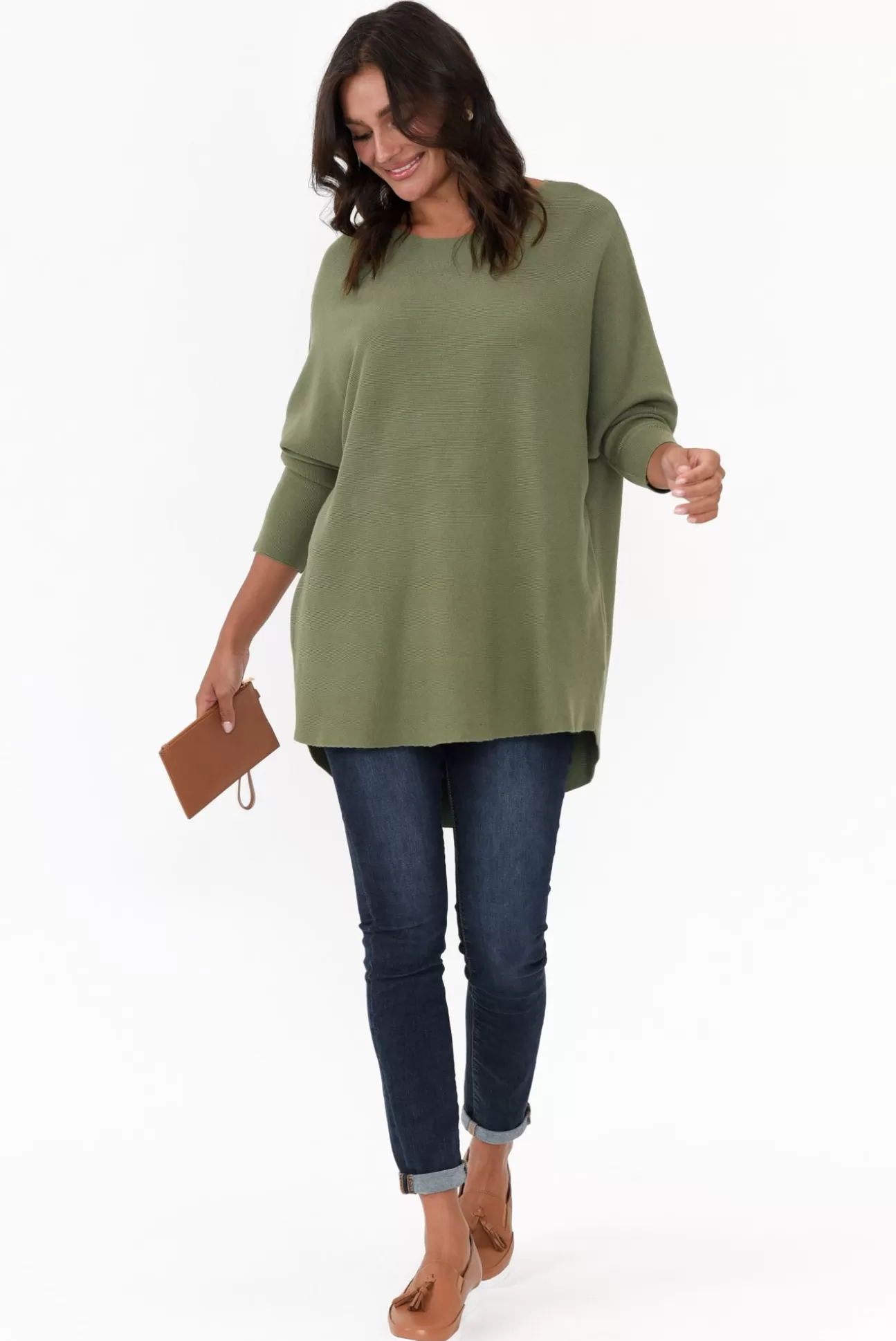 Cali and Co Iman Khaki Knit Drape Jumper Best Sale