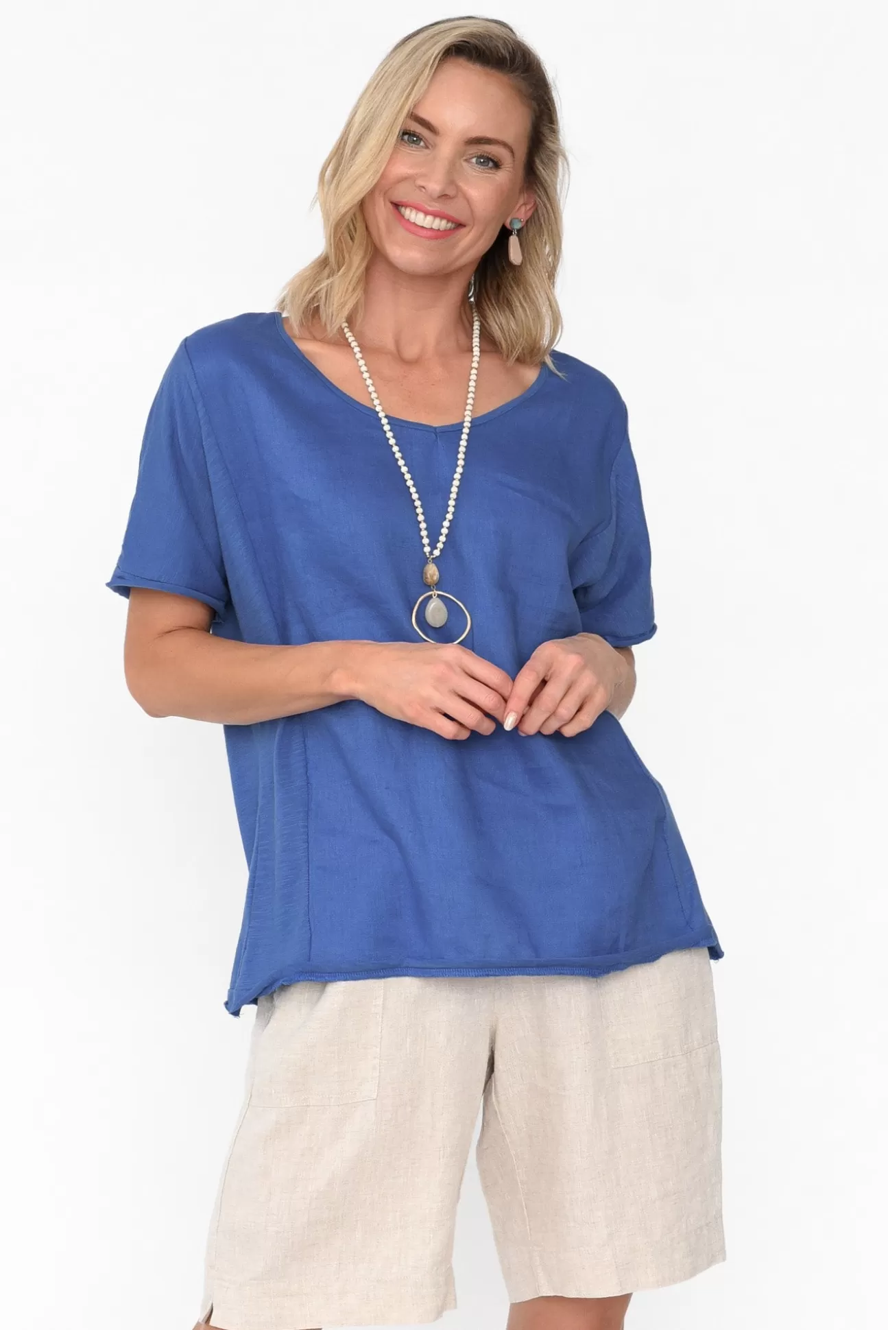 Cali and Co Ishana Cobalt Linen Cotton Top Hot