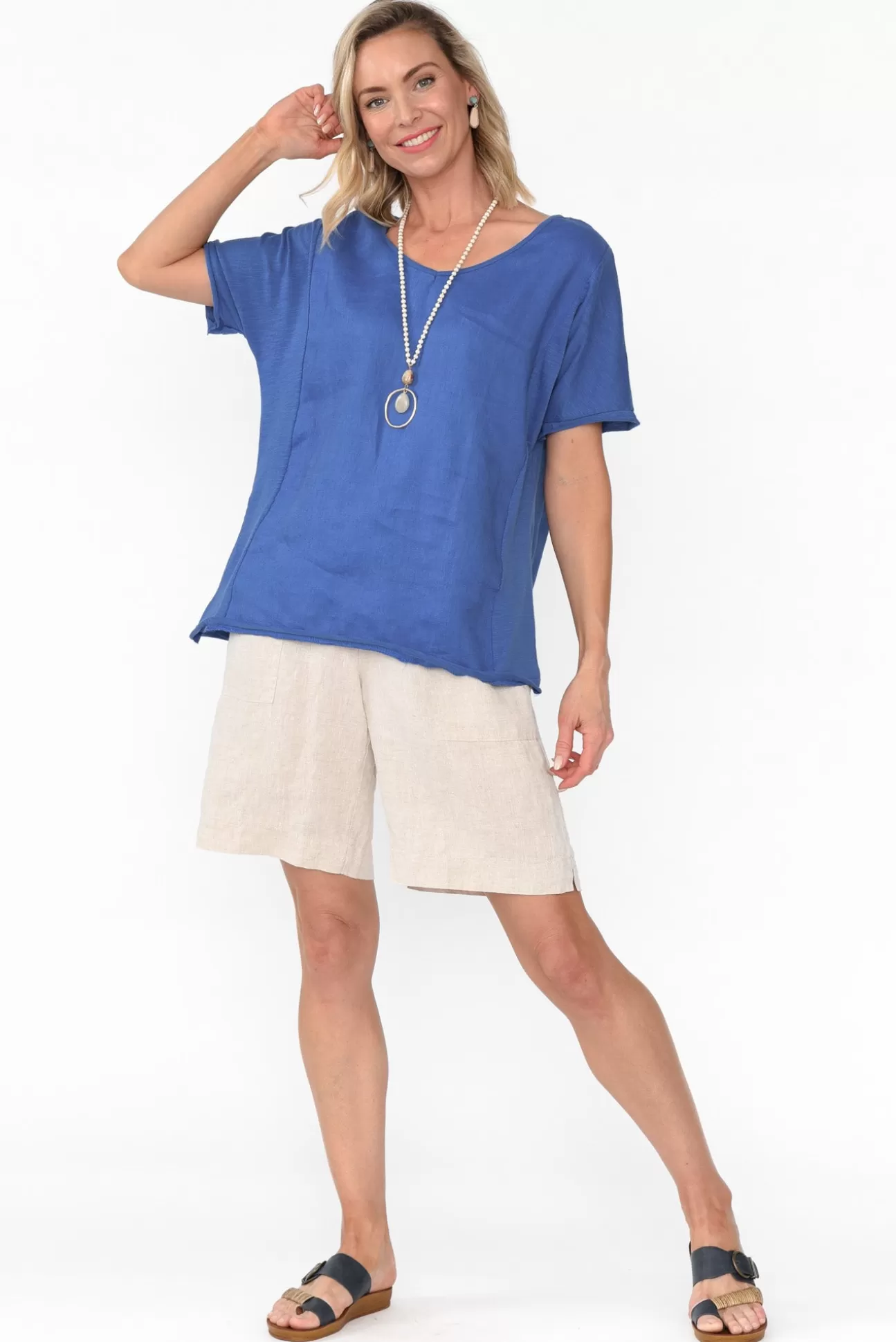 Cali and Co Ishana Cobalt Linen Cotton Top Hot