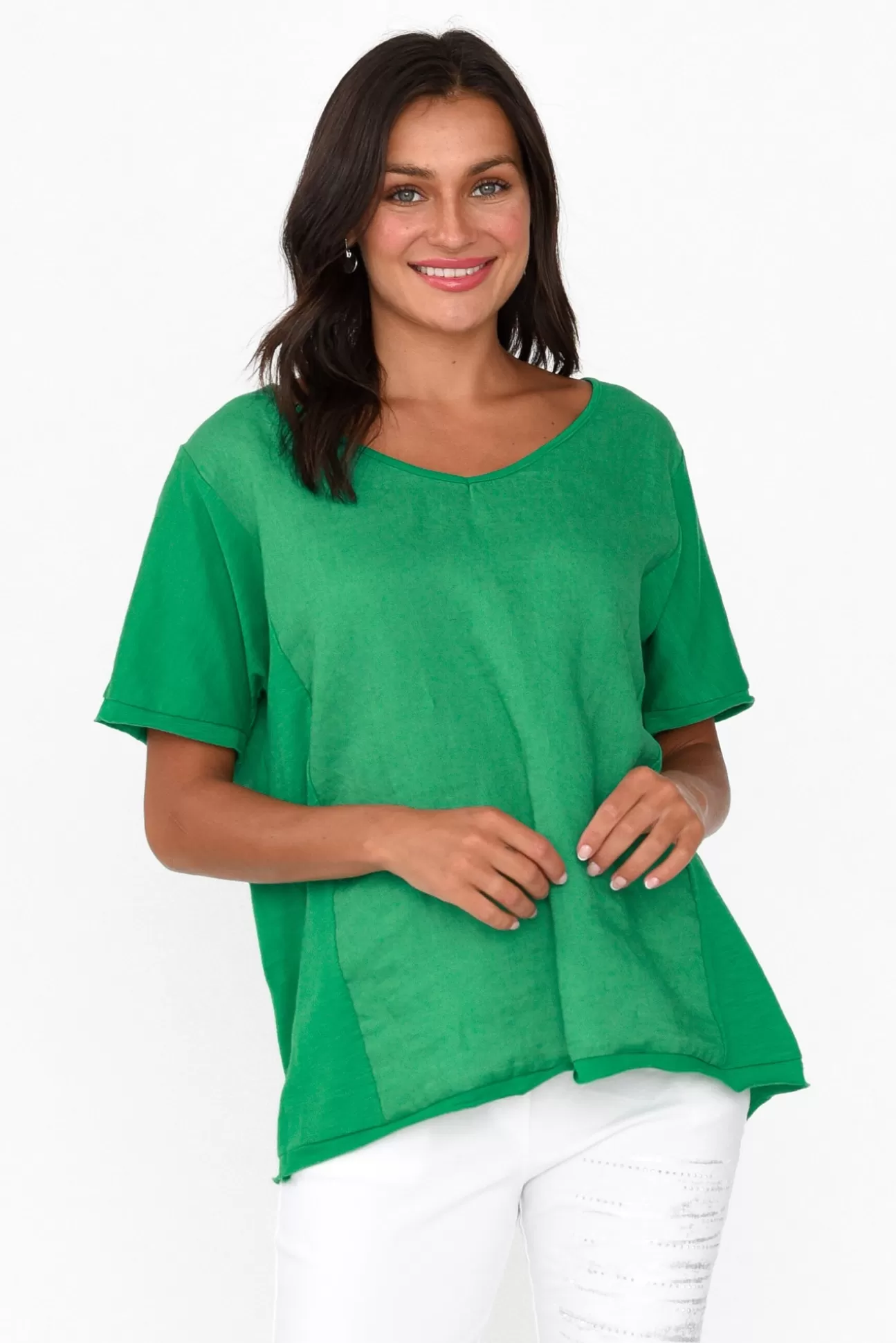 Cali and Co Ishana Green Linen Cotton Top Clearance