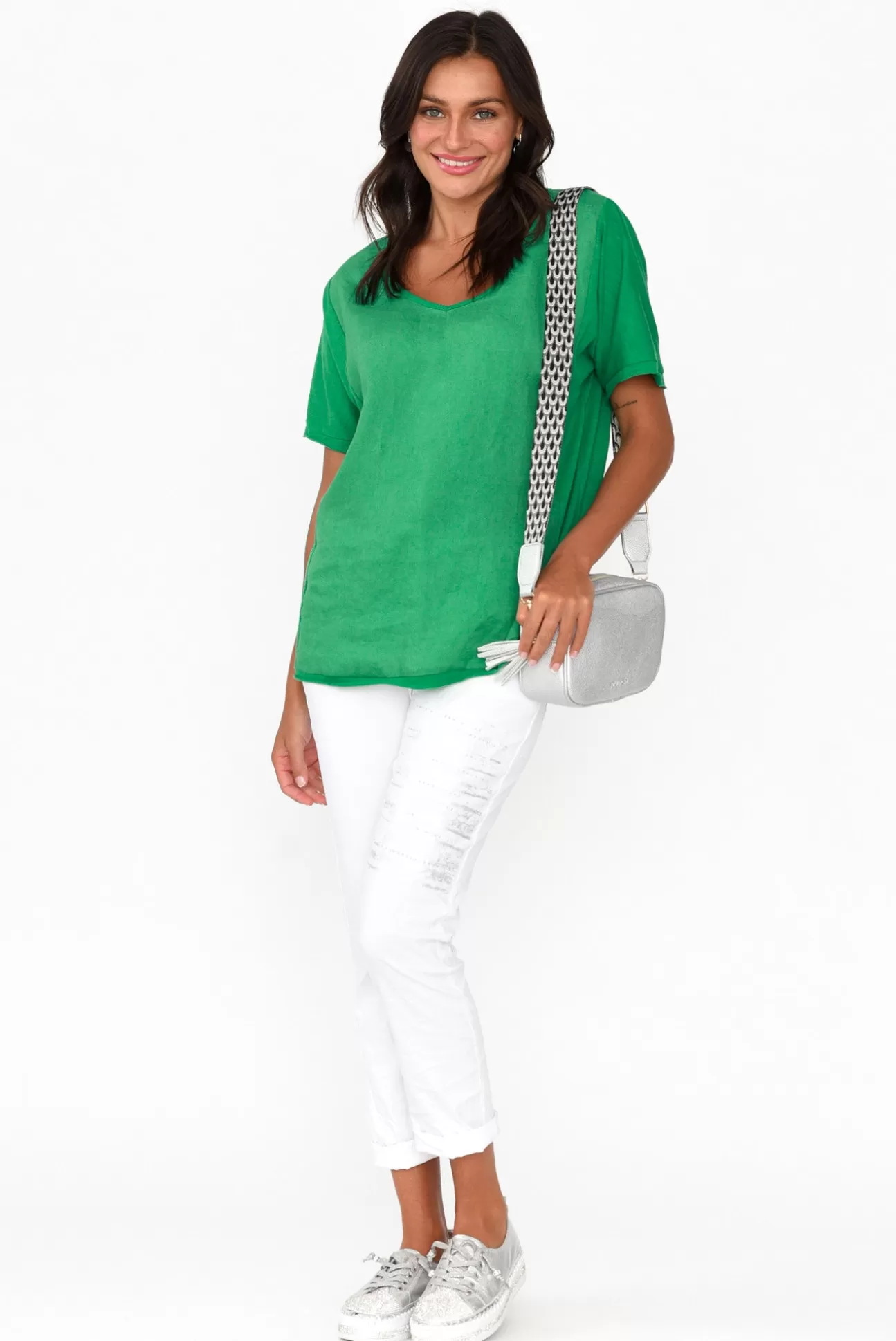 Cali and Co Ishana Green Linen Cotton Top Clearance