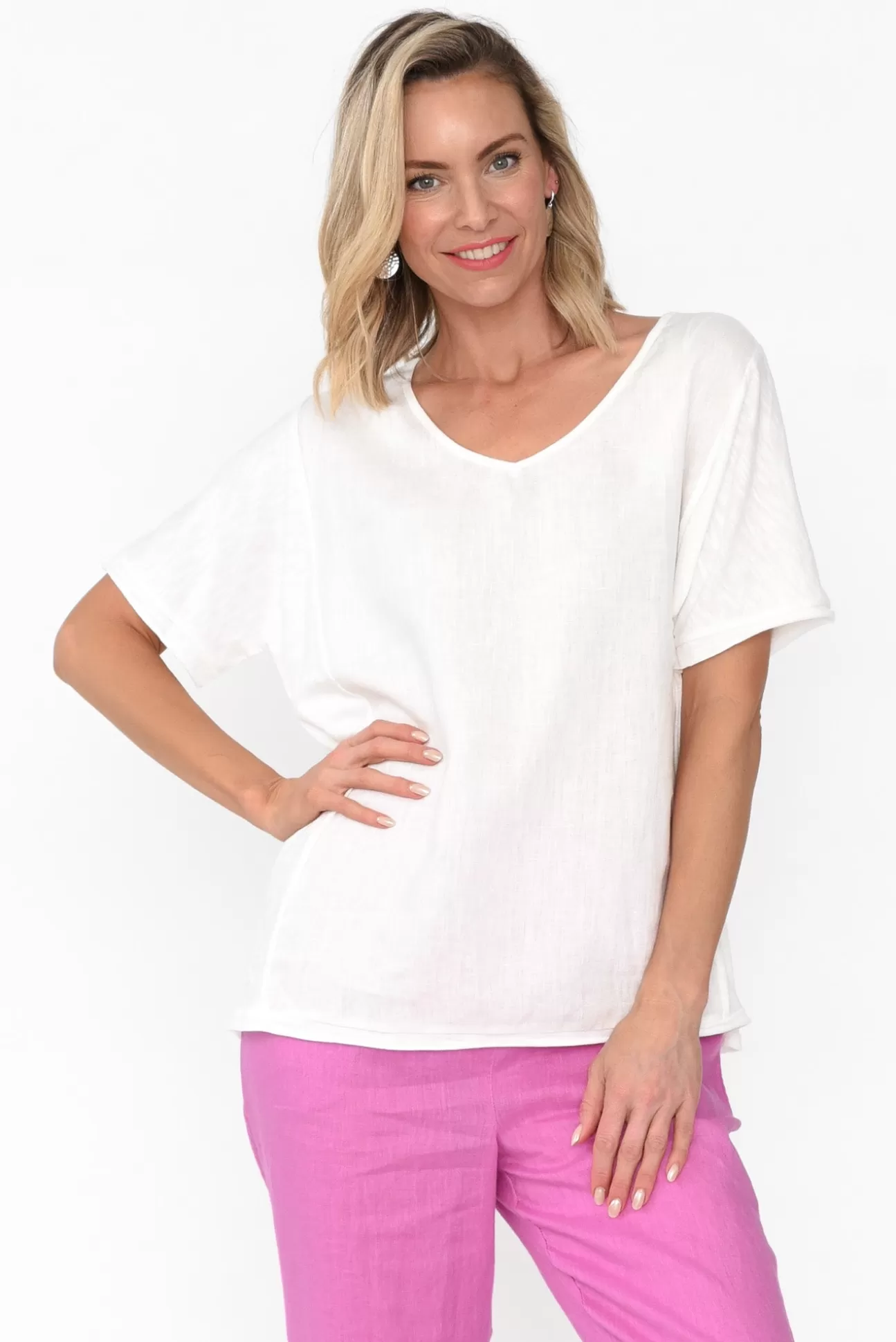 Cali and Co Ishana White Linen Cotton Top Clearance