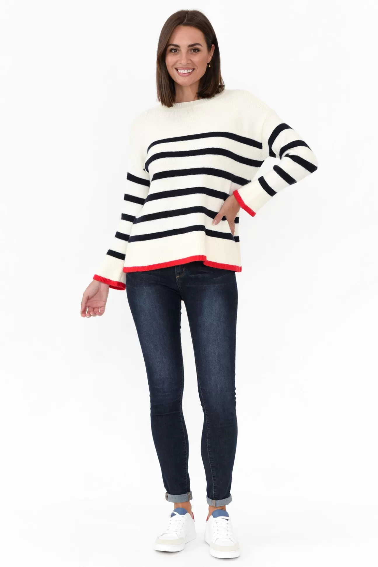 Betty Basics Isobel White Stripe Knit Jumper Online