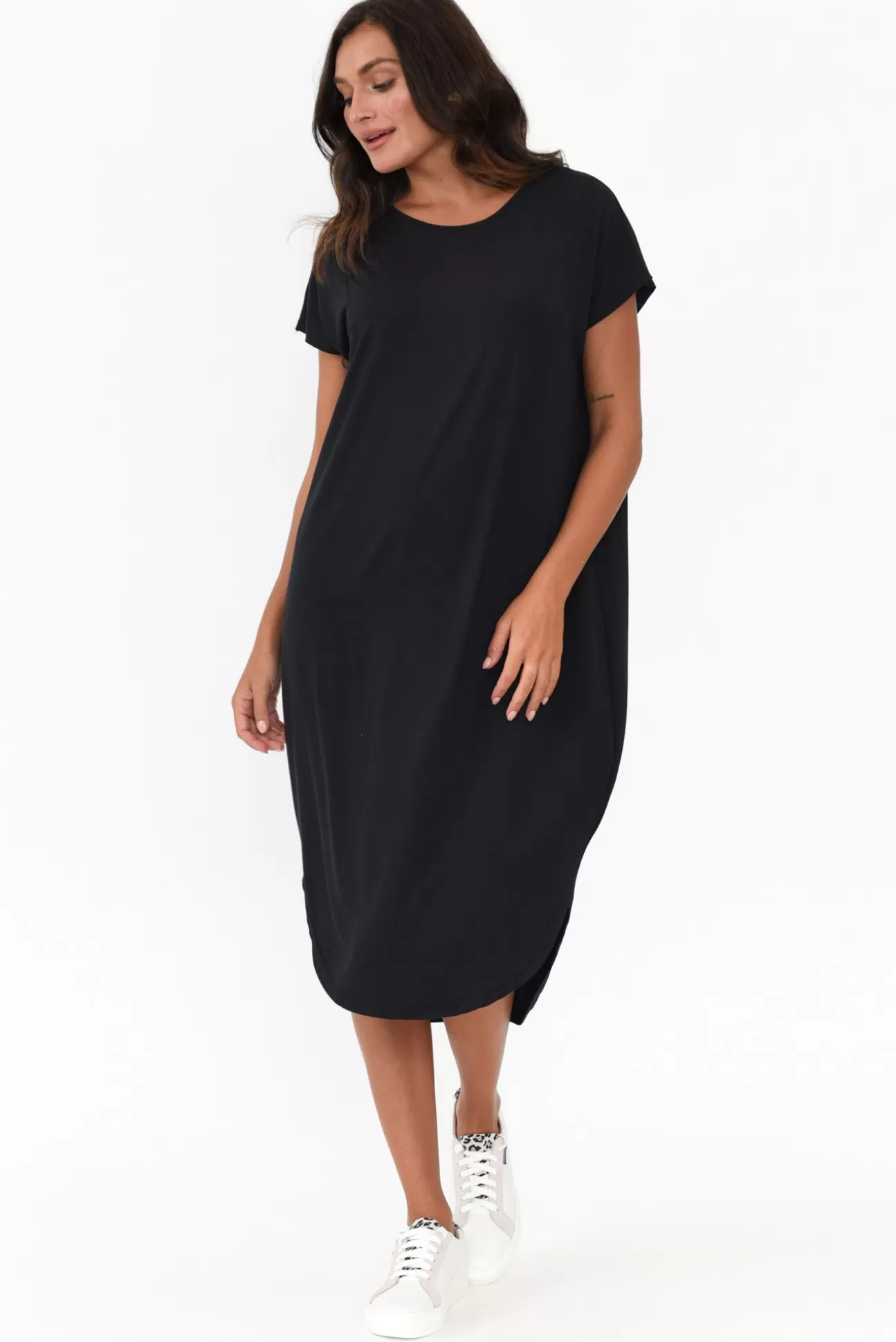 Tani Ivy Black Micro Modal Midi Dress Cheap