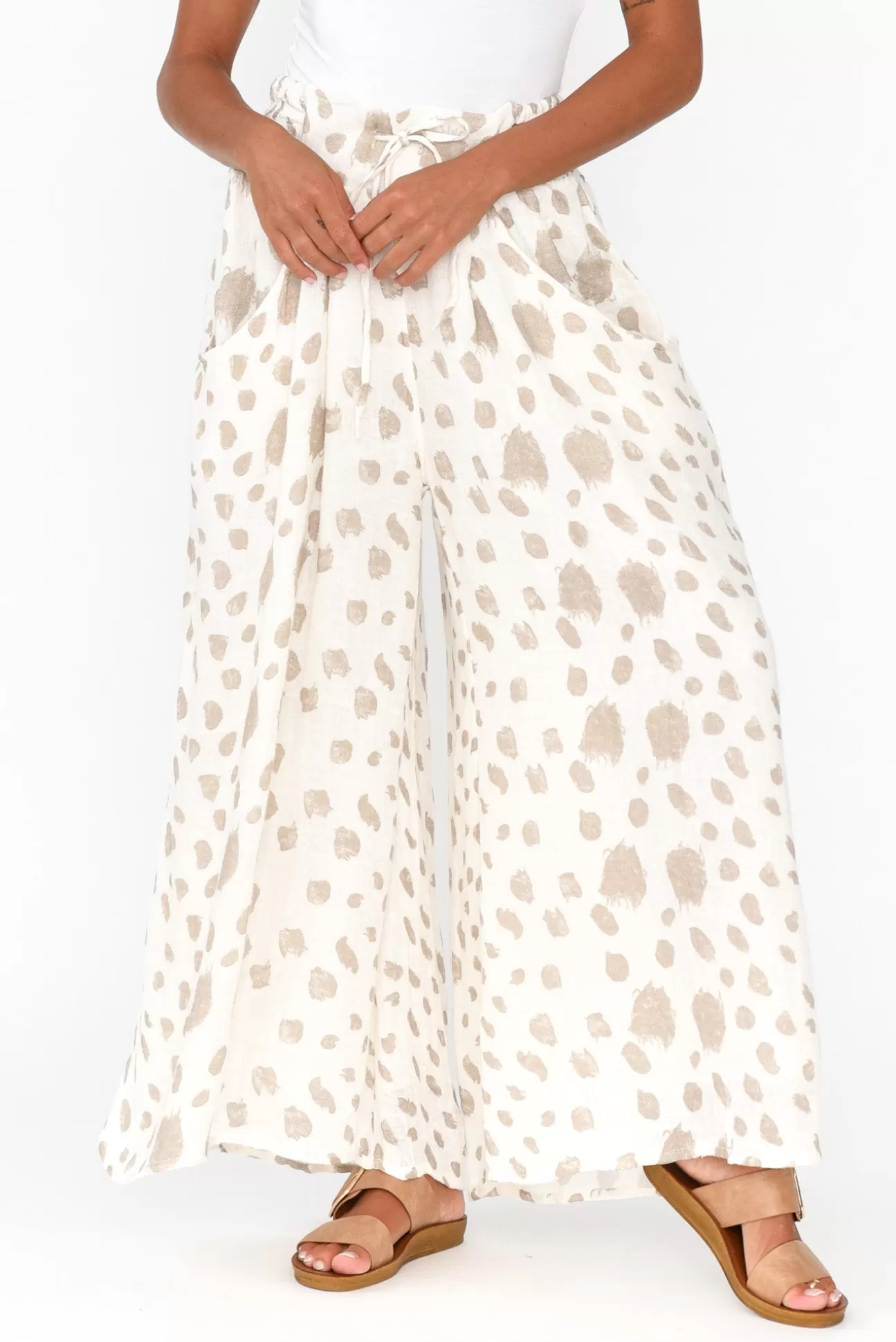 Imagine Jeffie Beige Spot Linen Pocket Pant Online