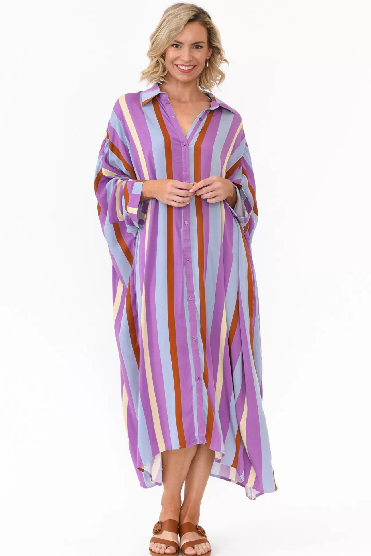 PQ Jewel Purple Stripe Long Sleeve Shirt Dress Best