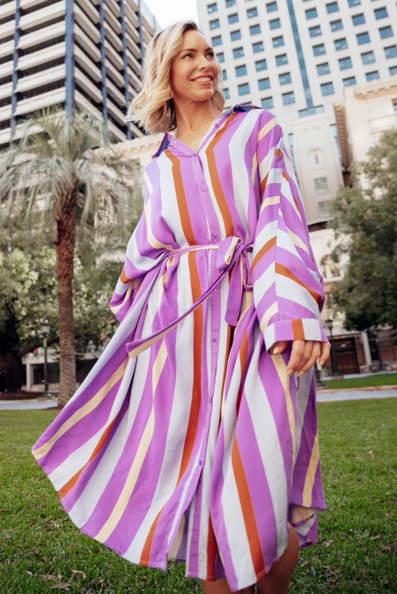 PQ Jewel Purple Stripe Long Sleeve Shirt Dress Best