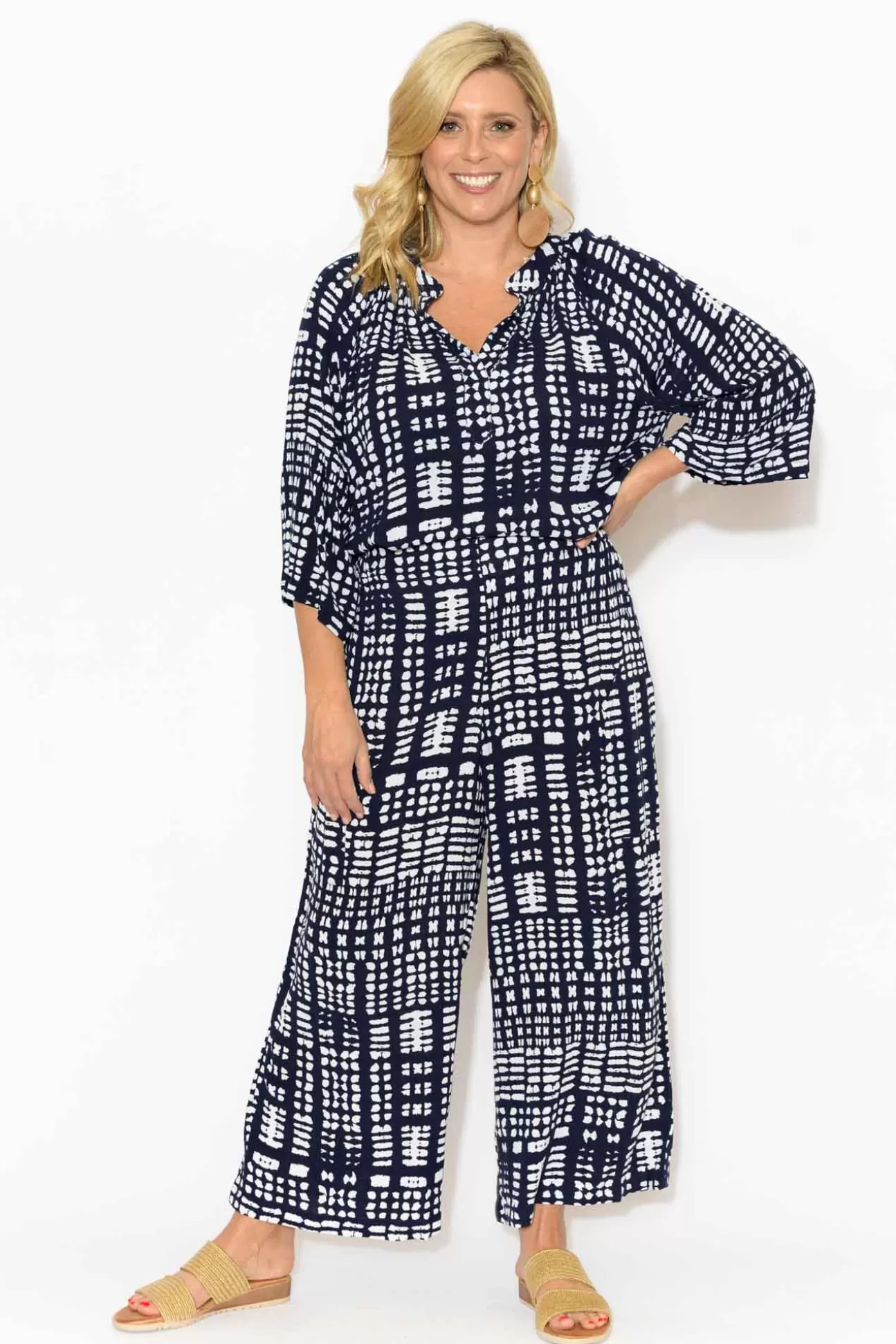 Portobello Jolene Navy Abstract Print Crinkle Pant Shop