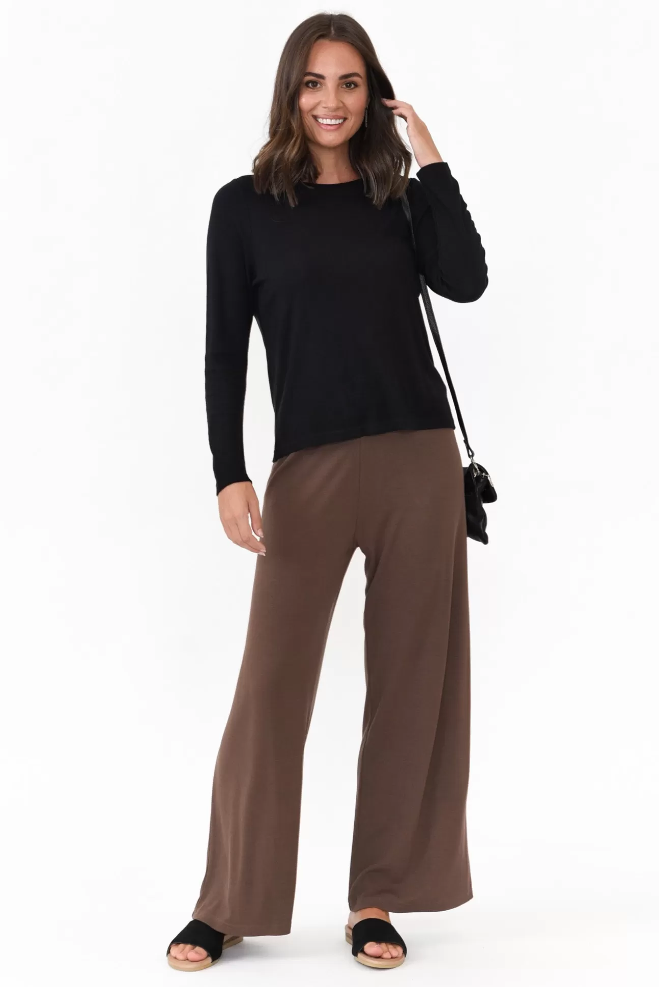 Lou Lou Joplin Chocolate Bamboo Wide Leg Pant New