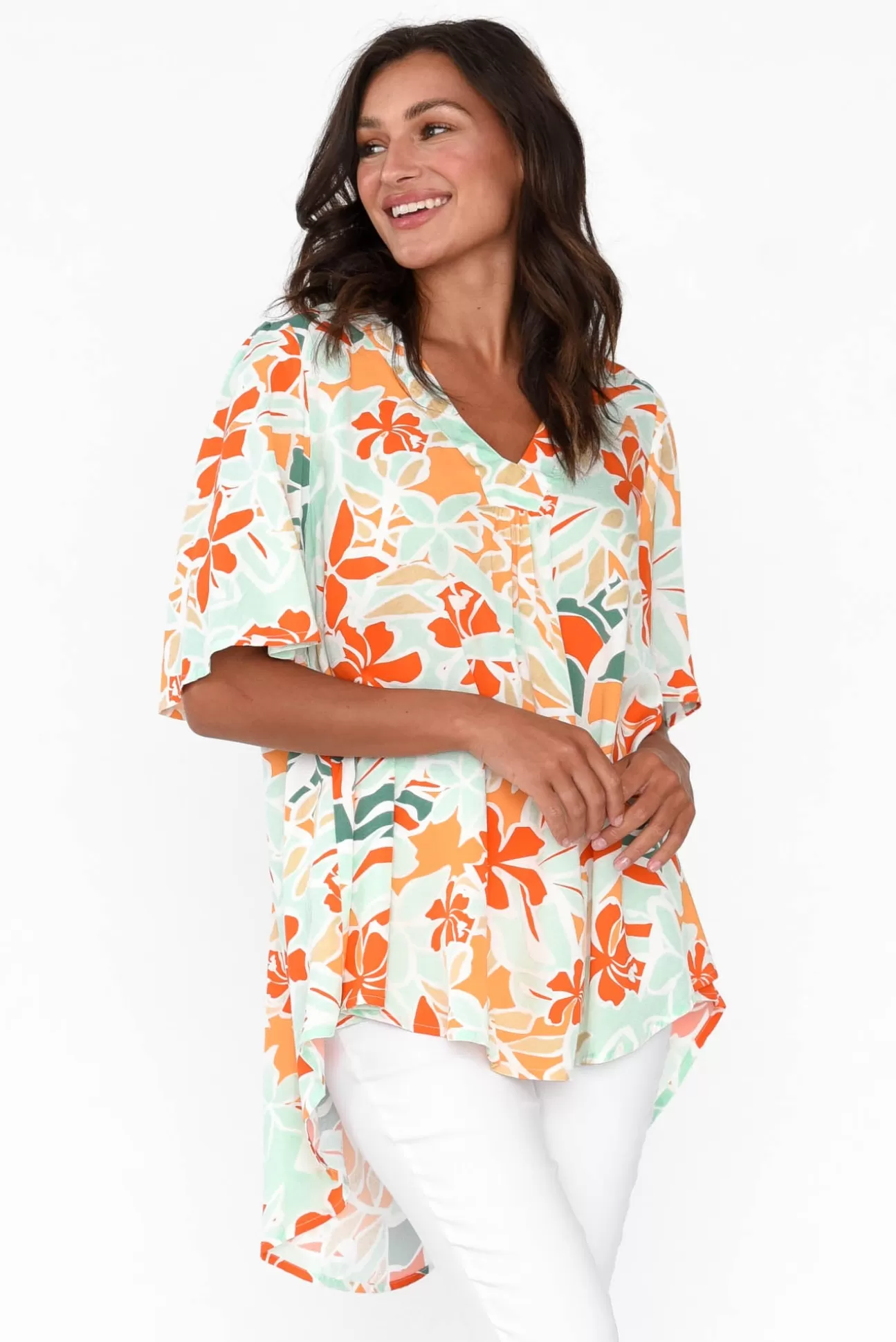 PQ Jordyn Orange Garden V Neck Top Sale