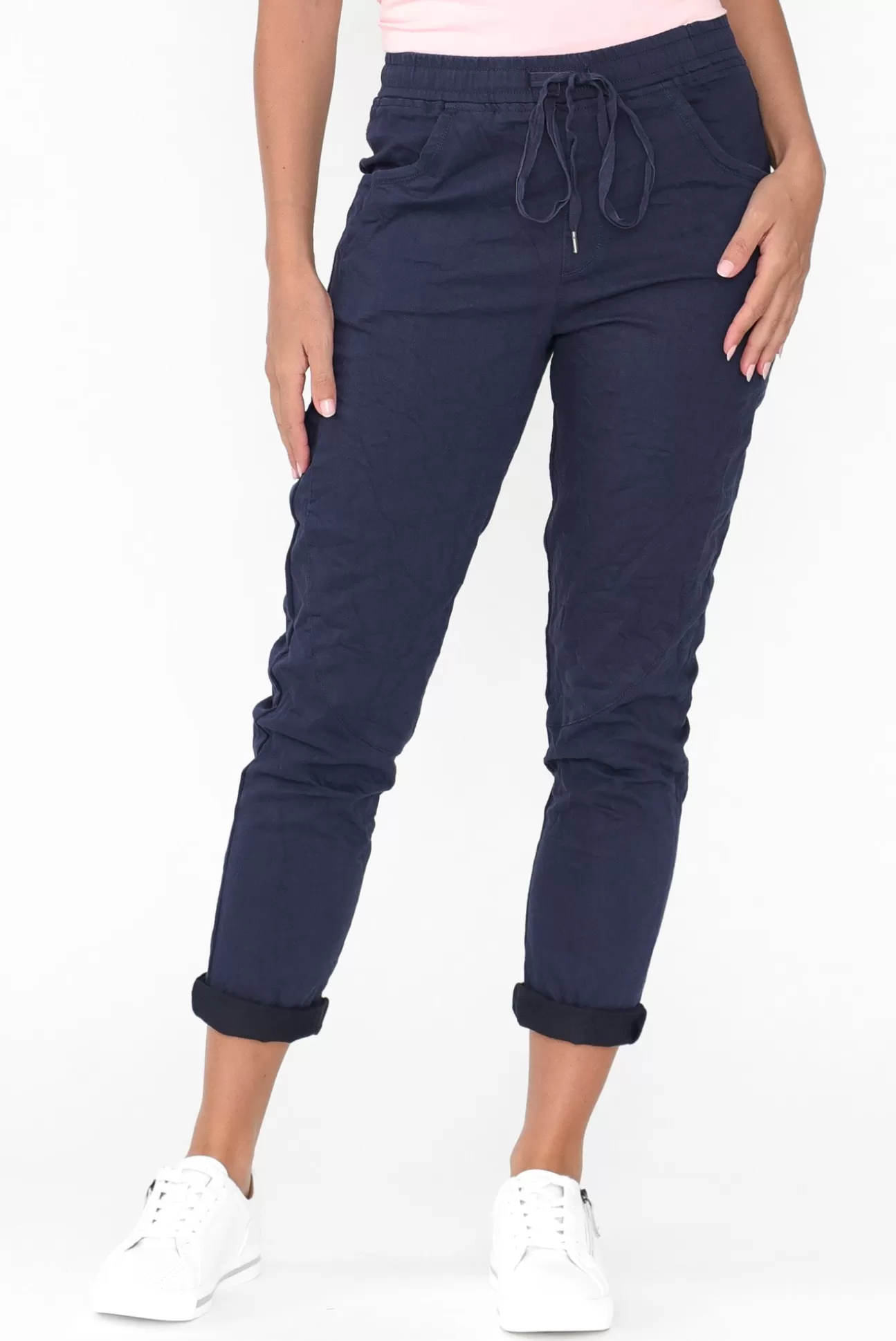 Cafe Latte Joselyn Navy Cotton Blend Drawstring Pant Sale