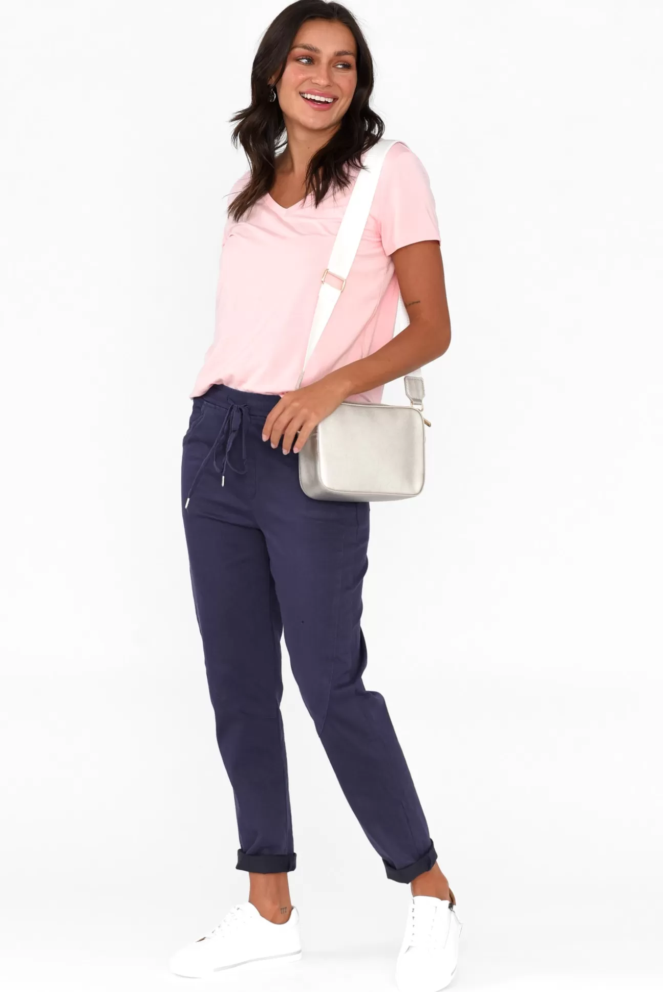 Cafe Latte Joselyn Navy Cotton Blend Drawstring Pant Sale