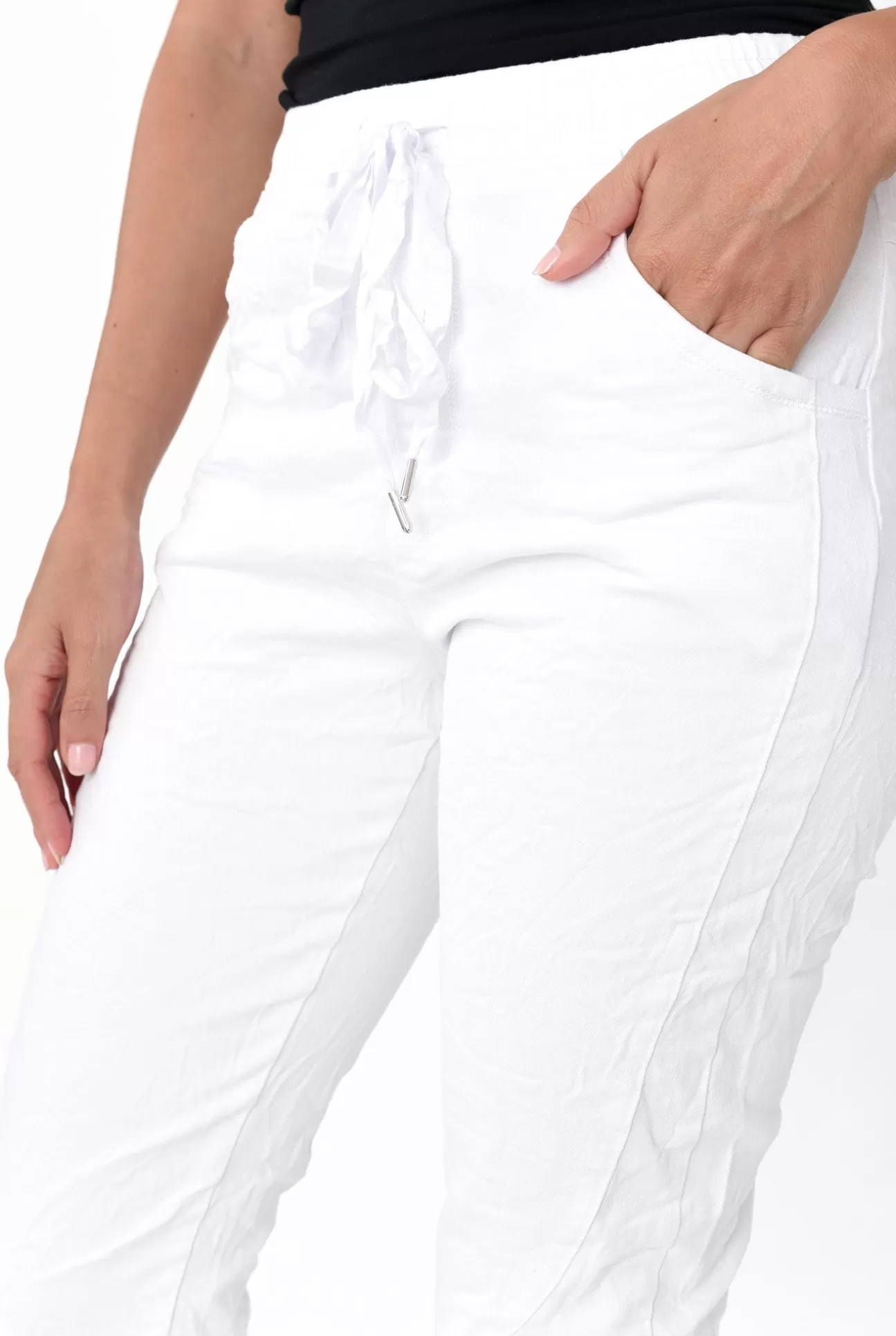 Cafe Latte Joselyn White Cotton Blend Drawstring Pant Sale