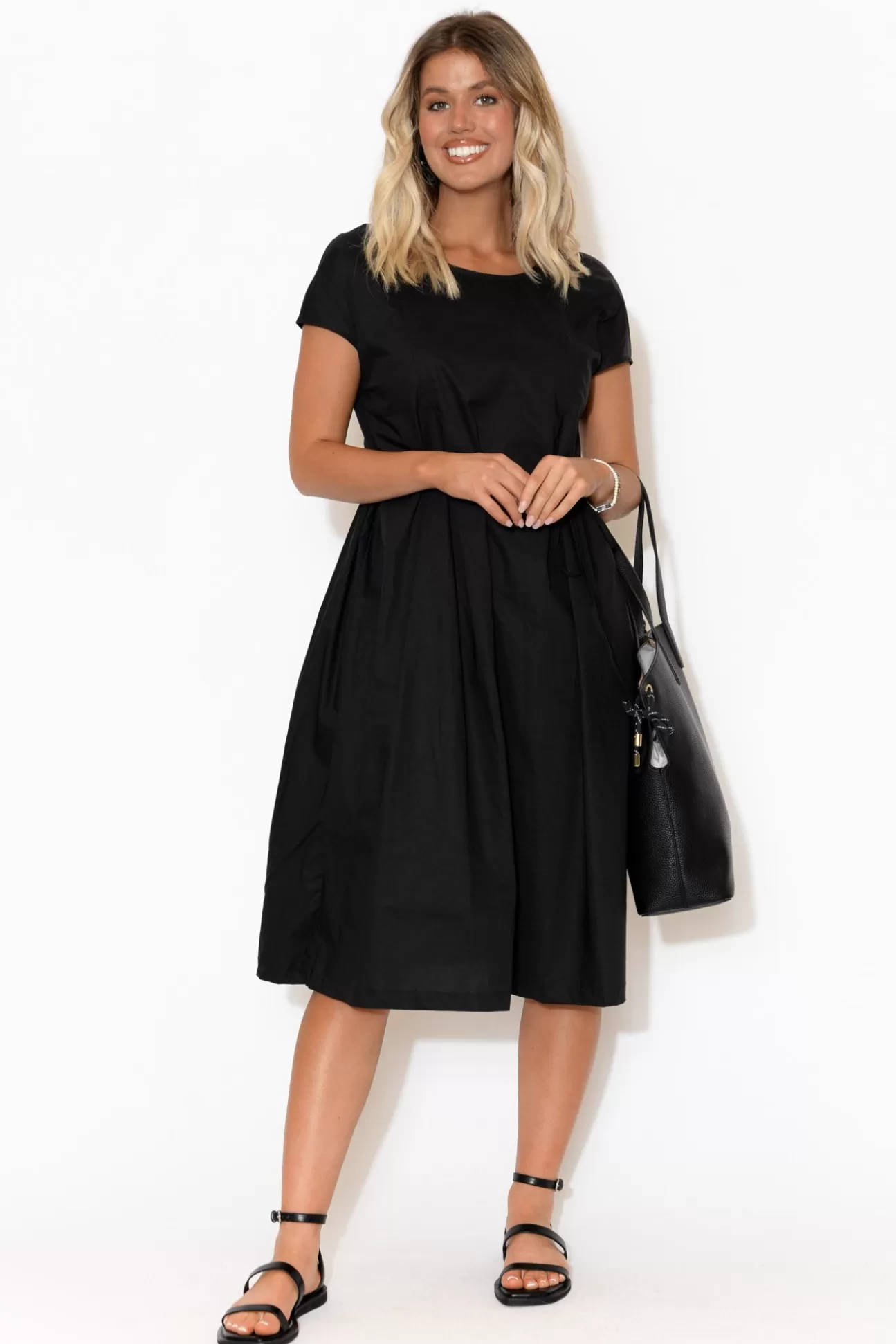 Tirelli Josephine Black Cotton Tuck Dress Online