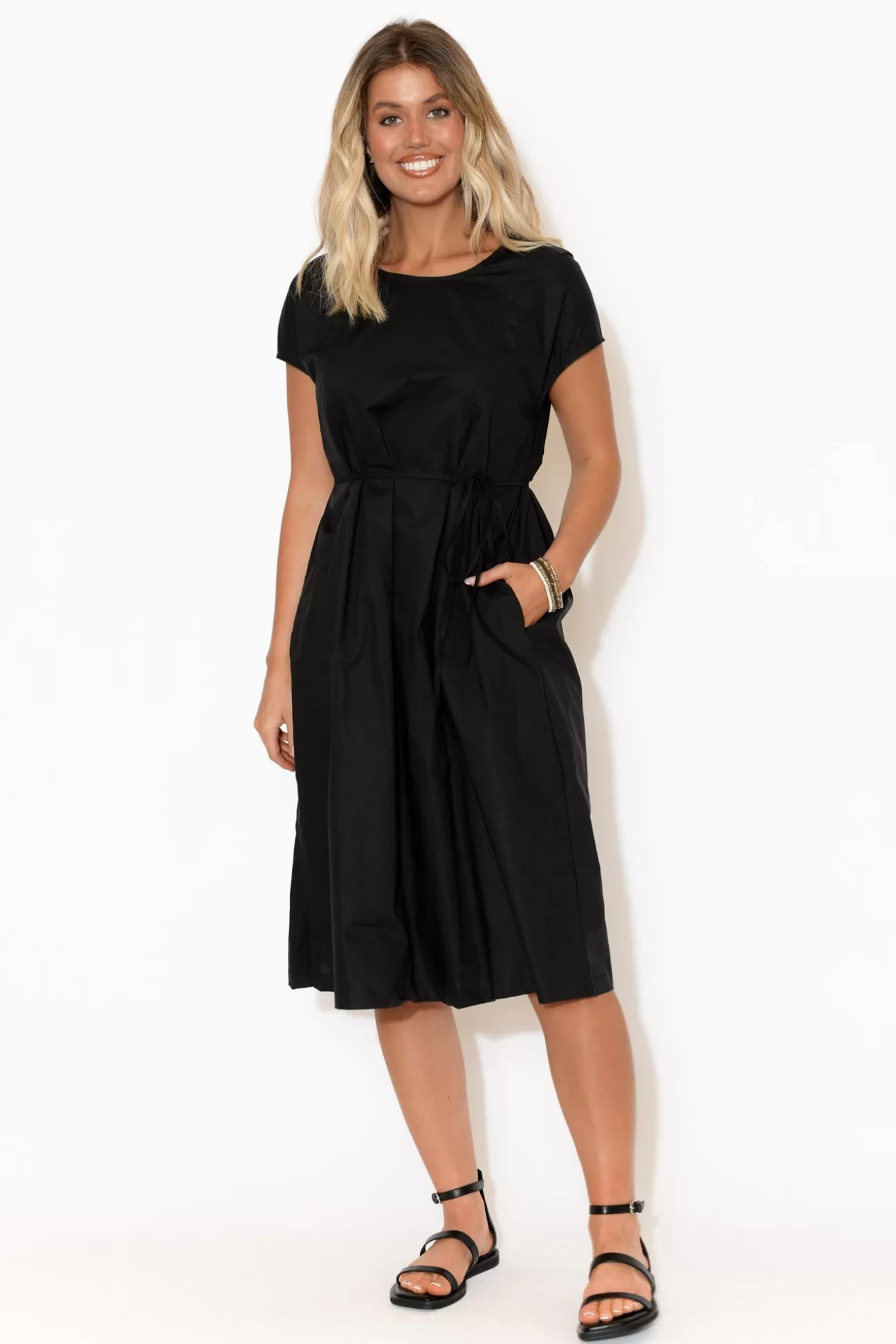 Tirelli Josephine Black Cotton Tuck Dress Online