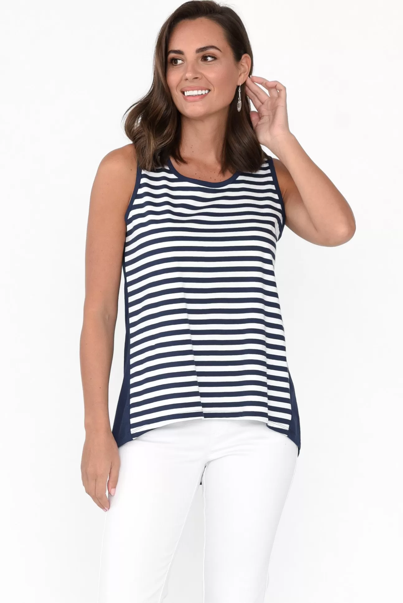 Betty Basics Josie Navy Stripe Cotton Tank Flash Sale