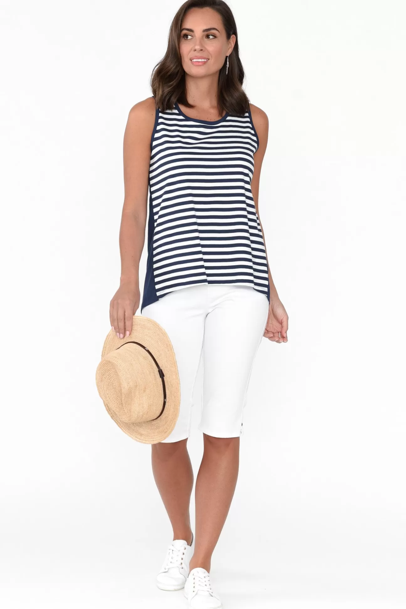 Betty Basics Josie Navy Stripe Cotton Tank Flash Sale