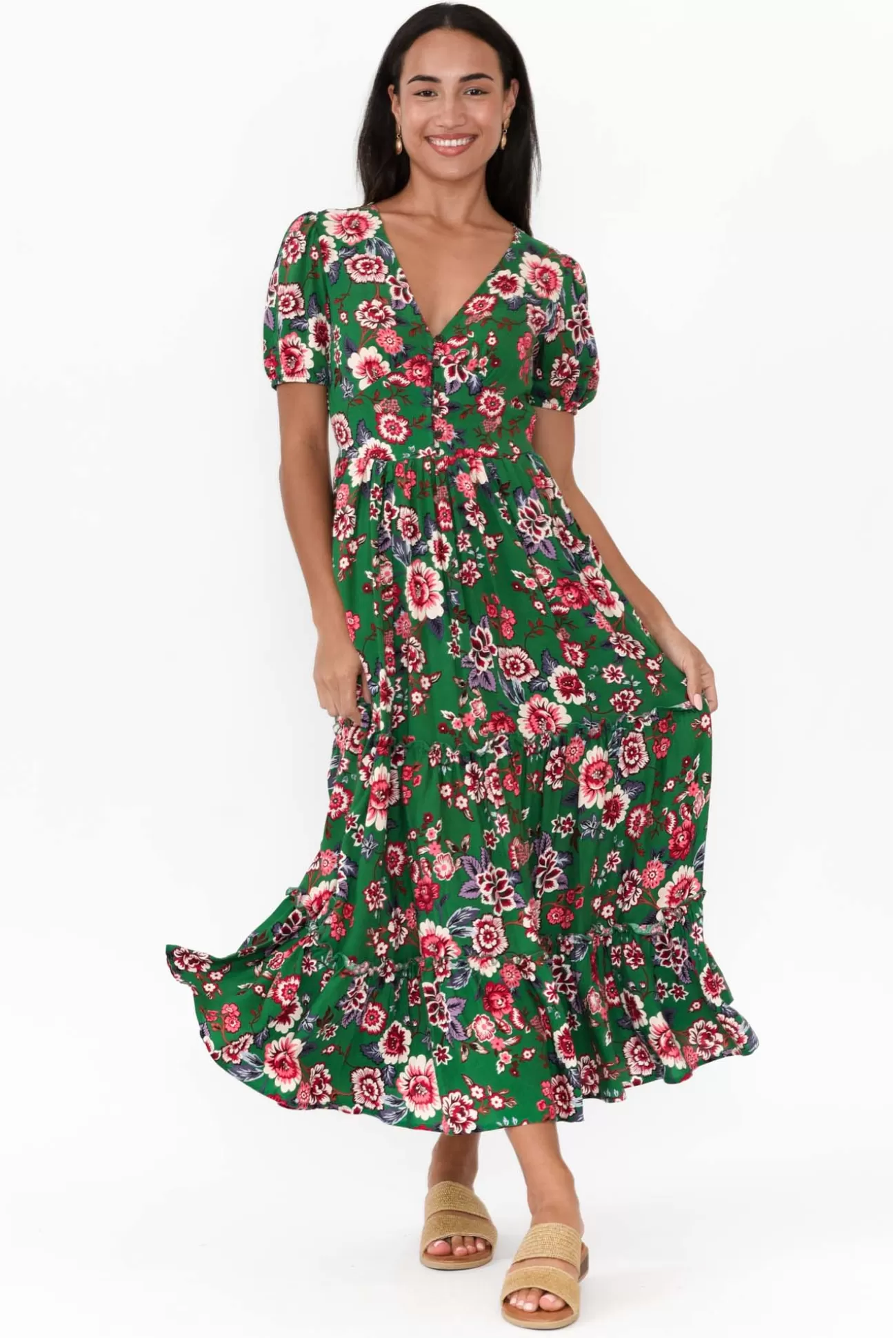 Isabella Boho Joy Green Garden Midi Dress Store