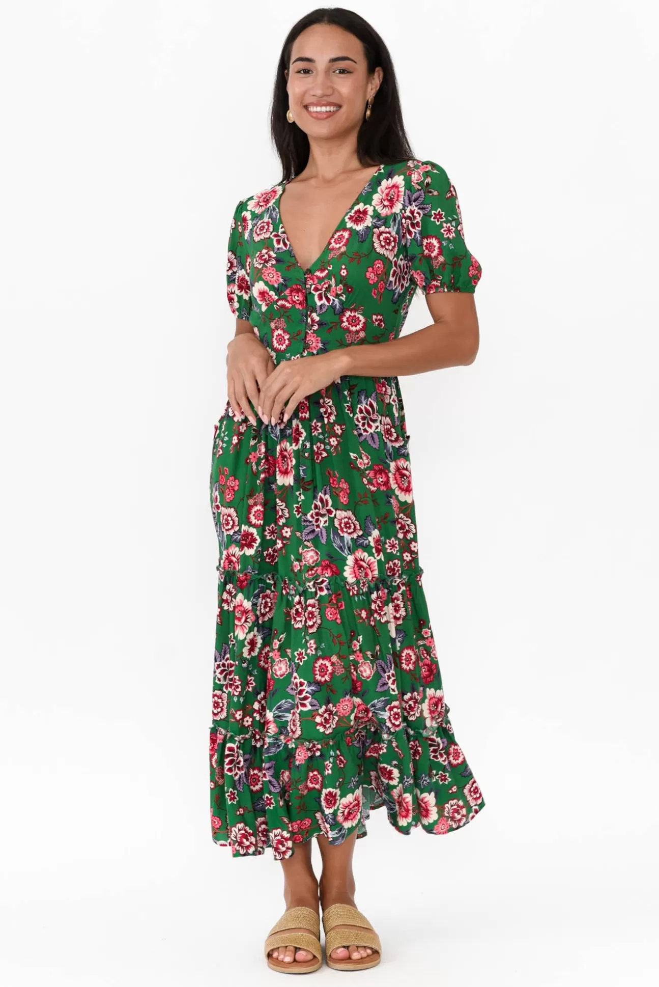 Isabella Boho Joy Green Garden Midi Dress Store