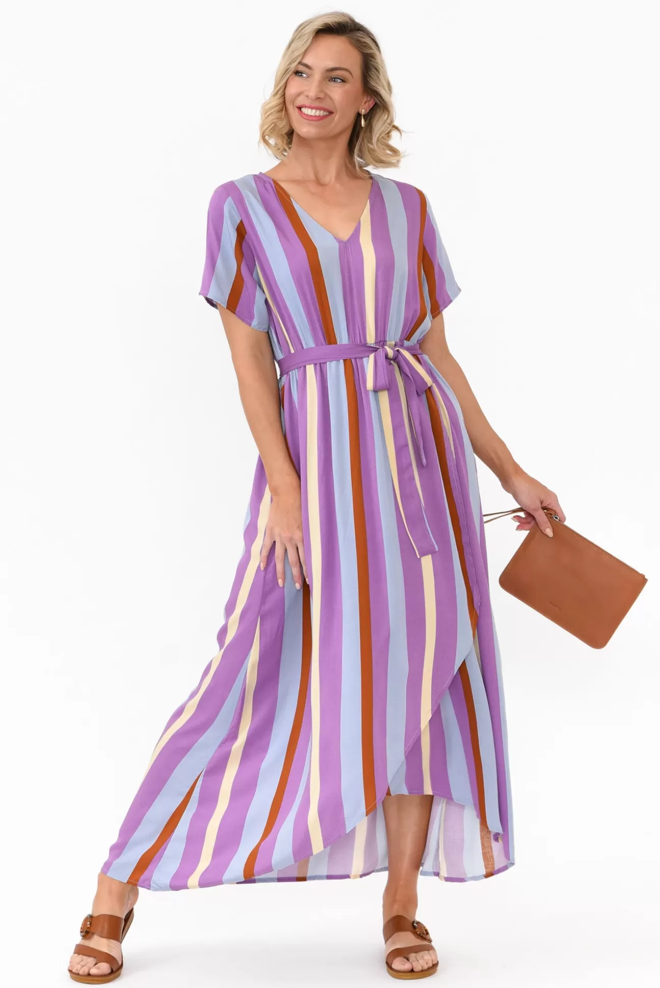 PQ Joy Purple Stripe Elastic Waist Dress Hot