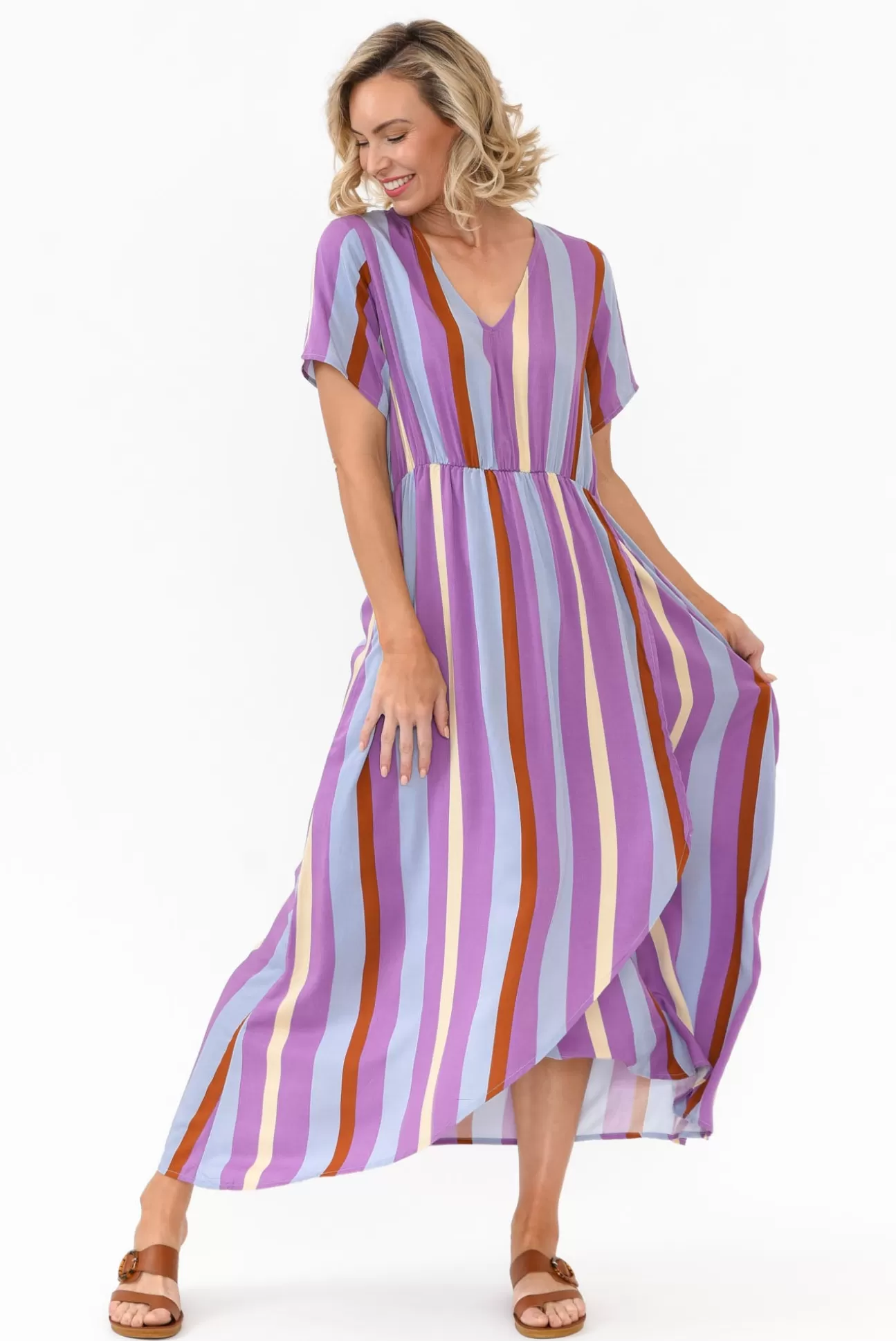 PQ Joy Purple Stripe Elastic Waist Dress Hot