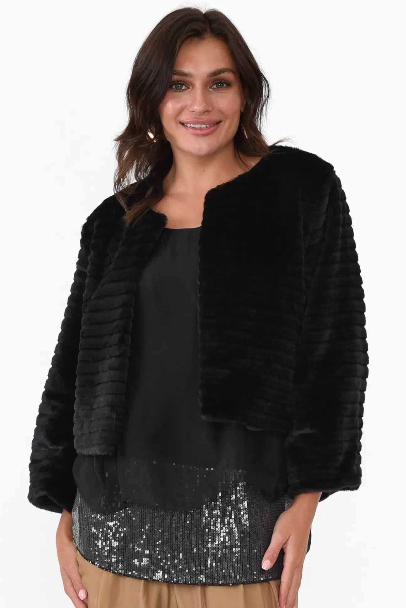 La Strada Jude Black Faux Fur Jacket Cheap