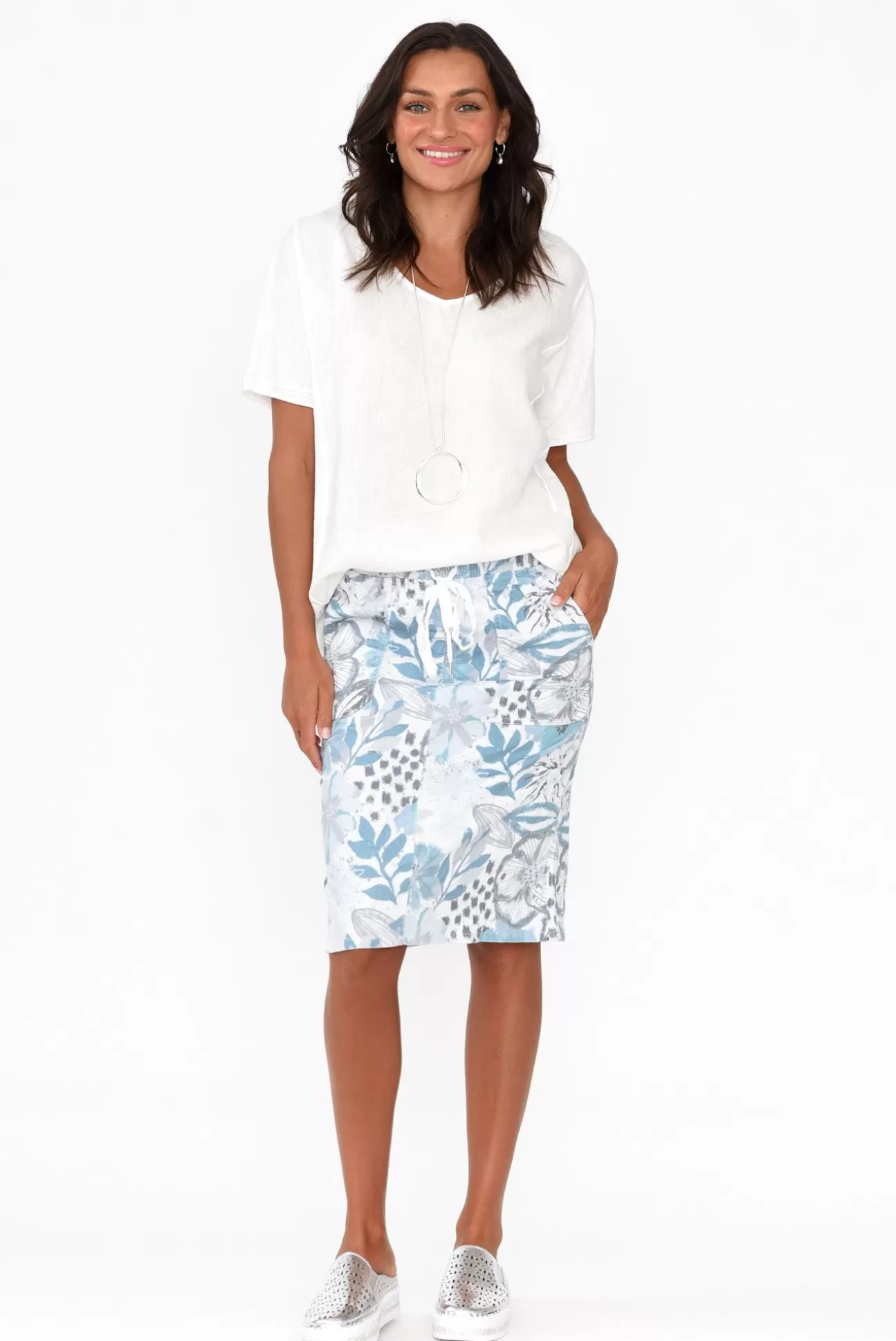 Cafe Latte Julissa Blue Floral Drawstring Skirt Sale