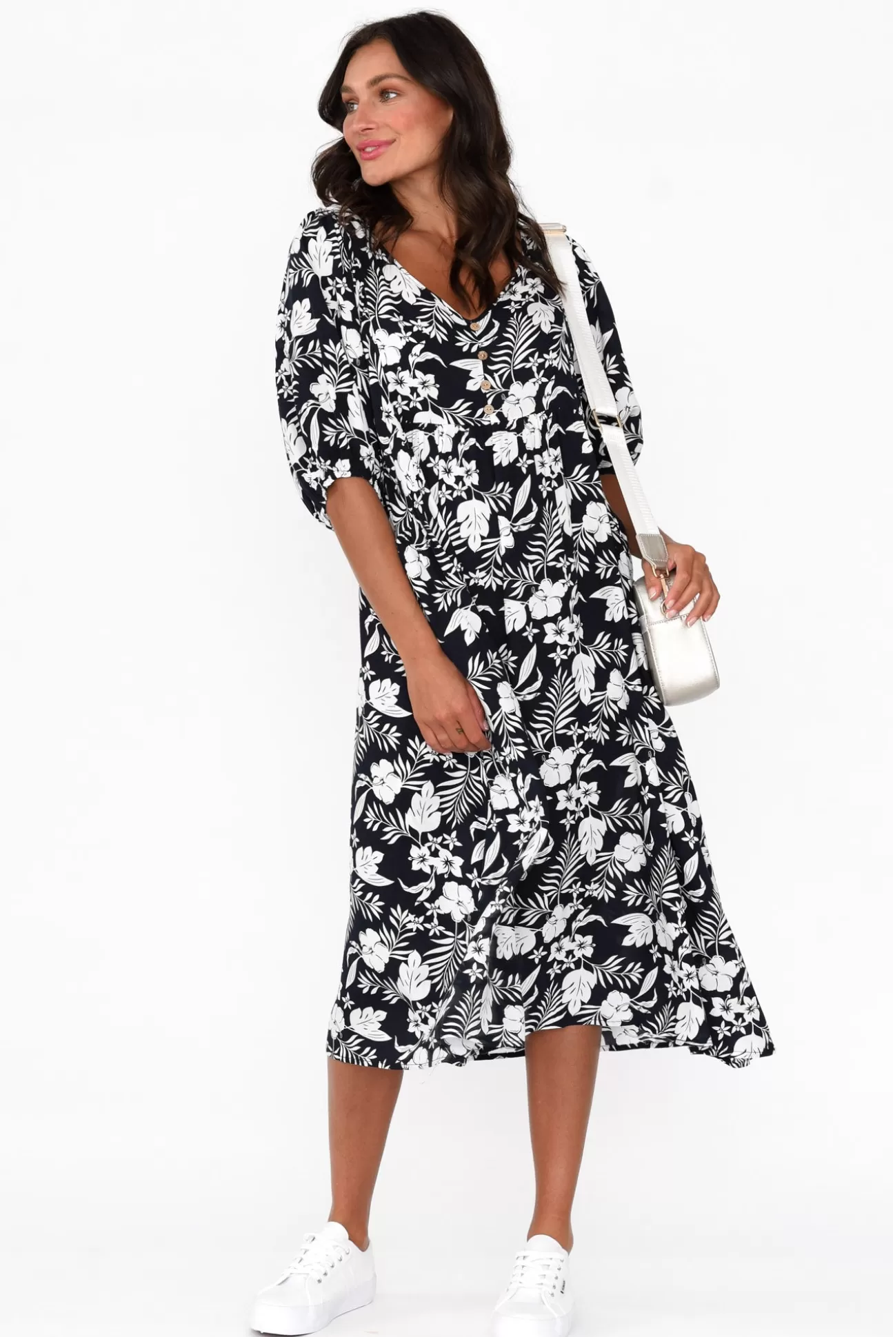 New U Collection Kacey Black Garden Button Dress Store