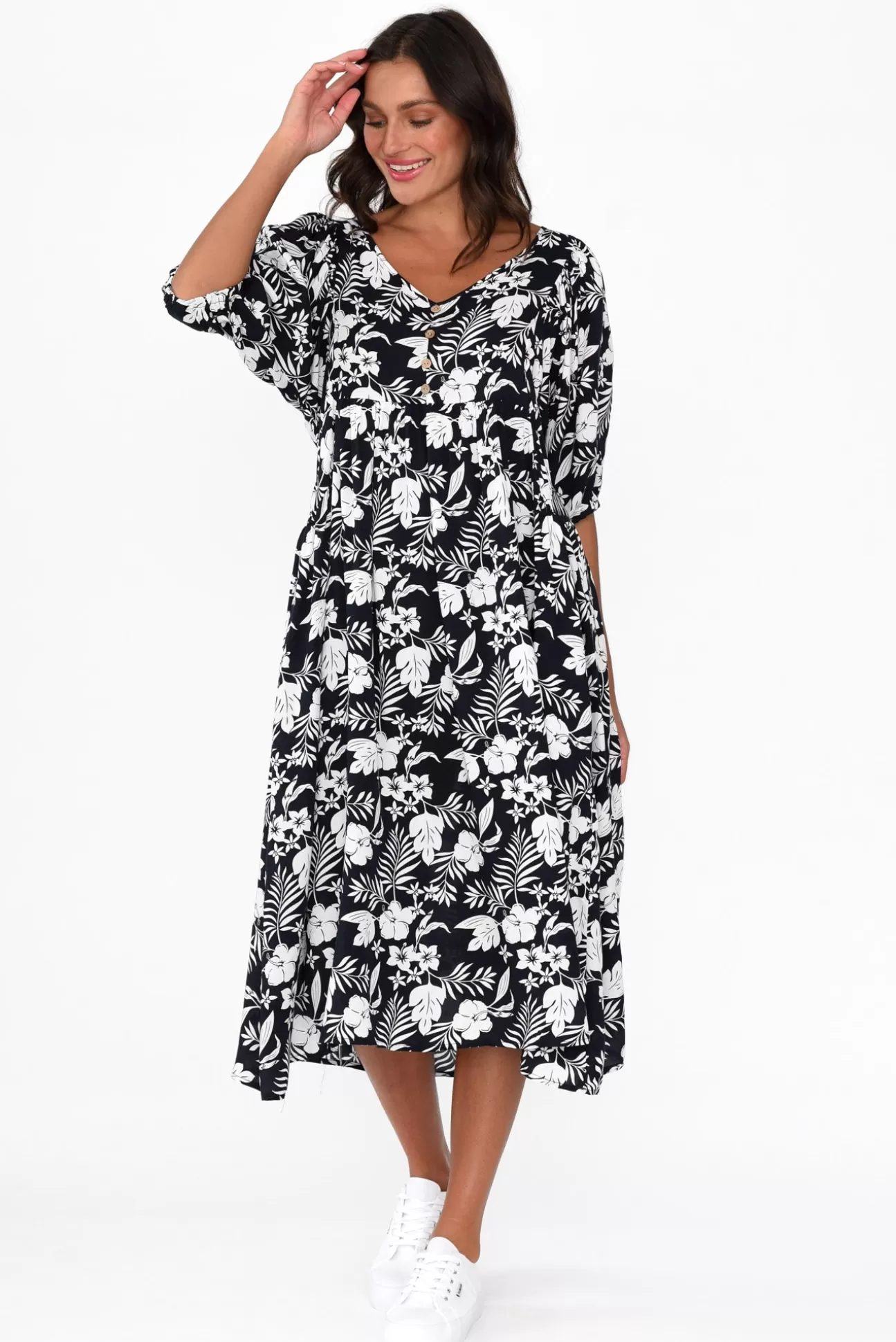 New U Collection Kacey Black Garden Button Dress Store