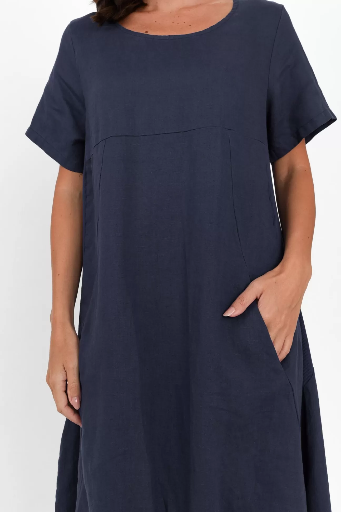 Cali and Co Kandace Navy Linen Pocket Dress Cheap