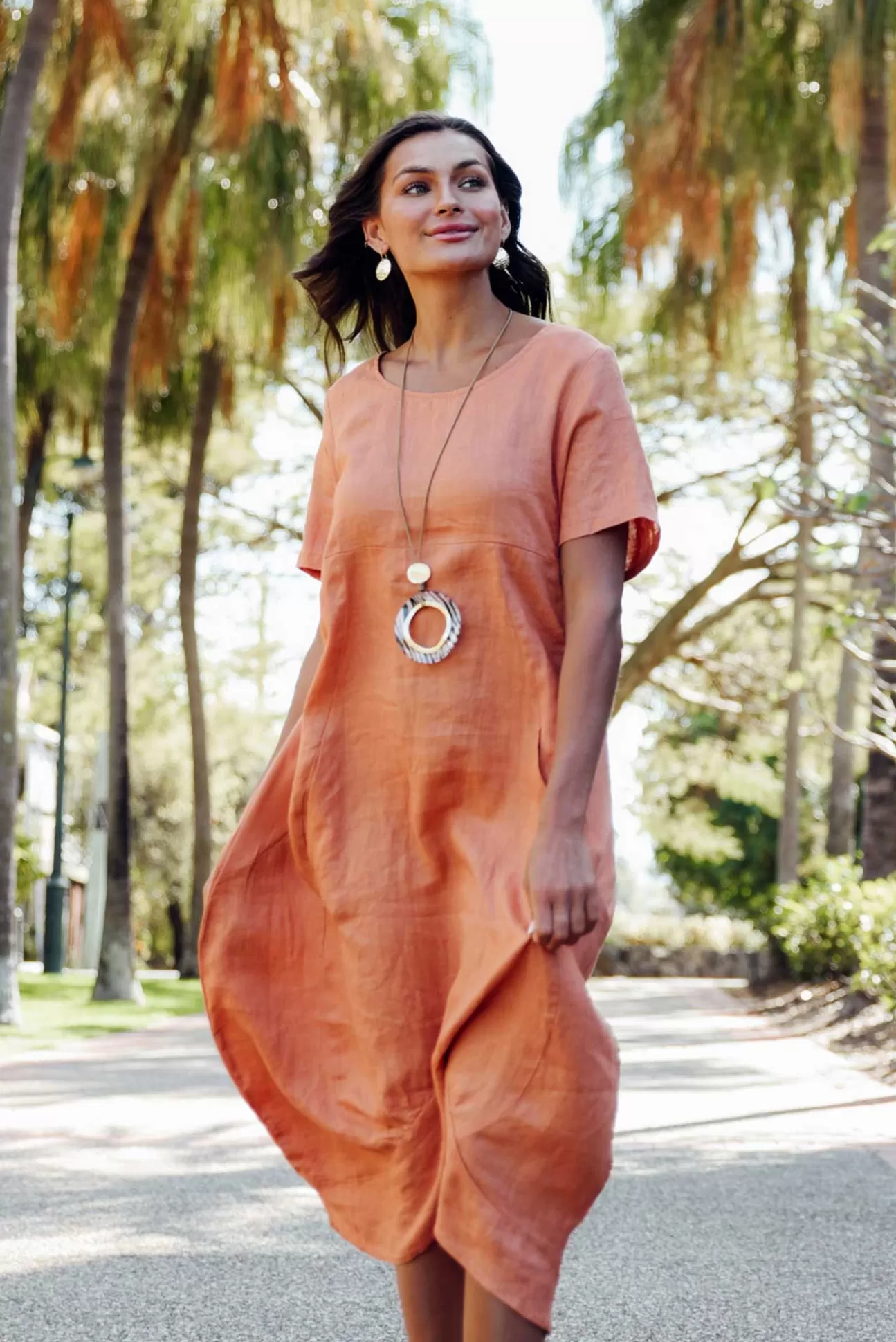 Cali and Co Kandace Orange Linen Pocket Dress Best Sale