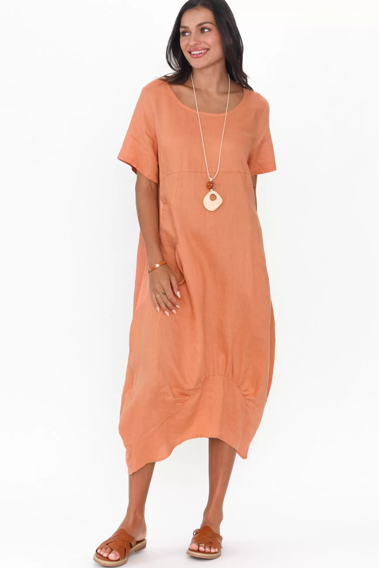 Cali and Co Kandace Orange Linen Pocket Dress Best Sale