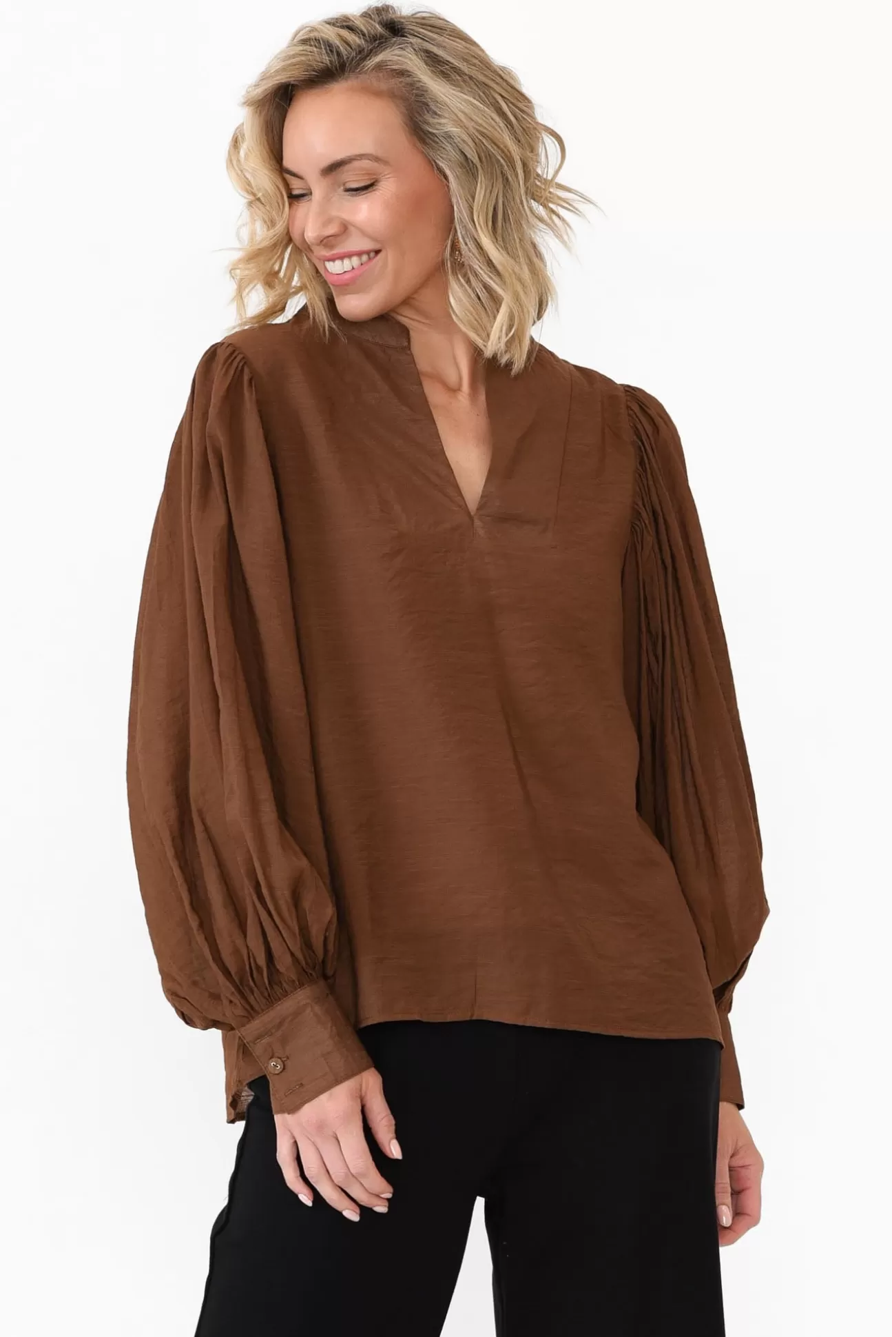 Cali and Co Kane Chocolate Cotton Blend Top Best