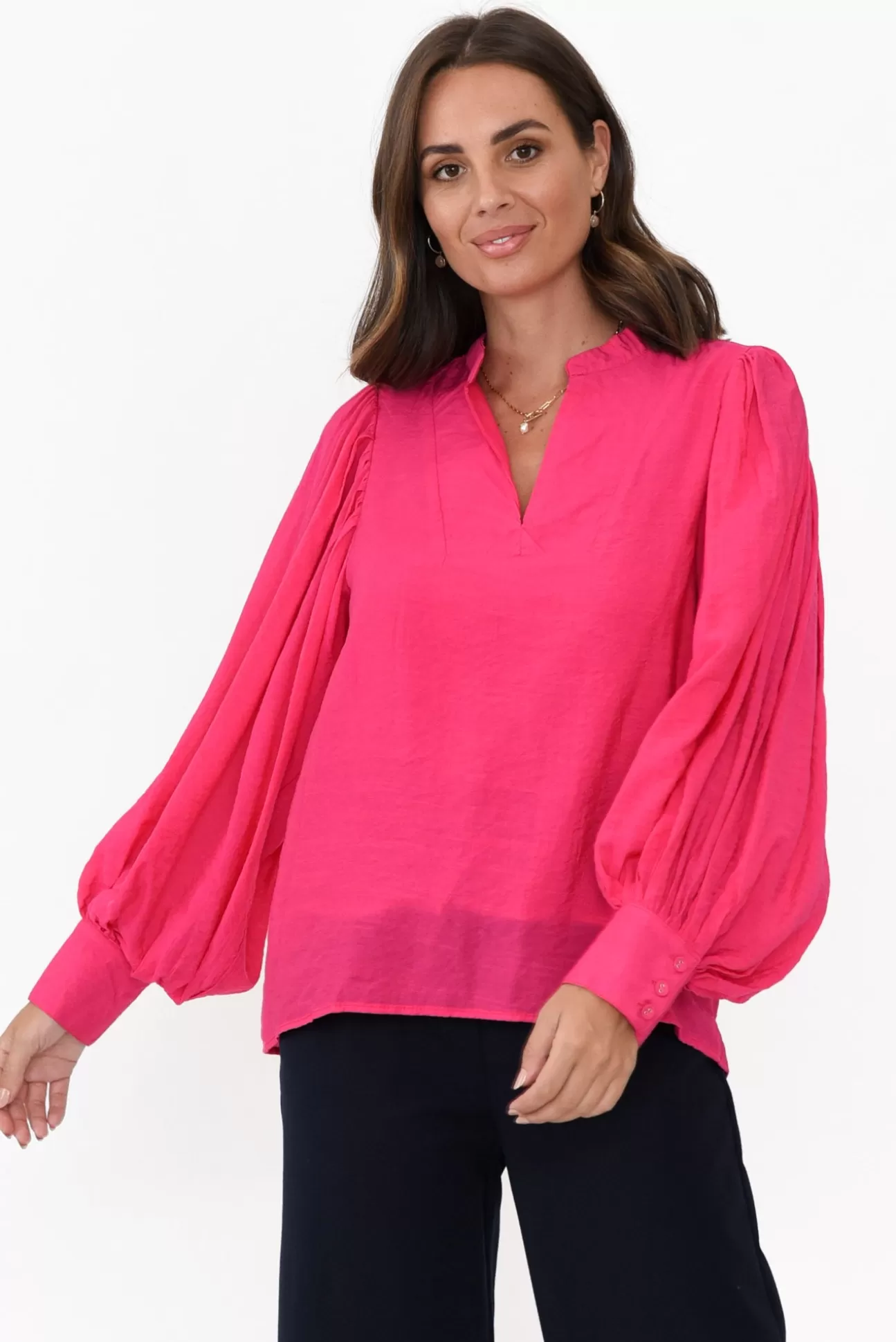 Cali and Co Kane Hot Pink Cotton Blend Top Discount