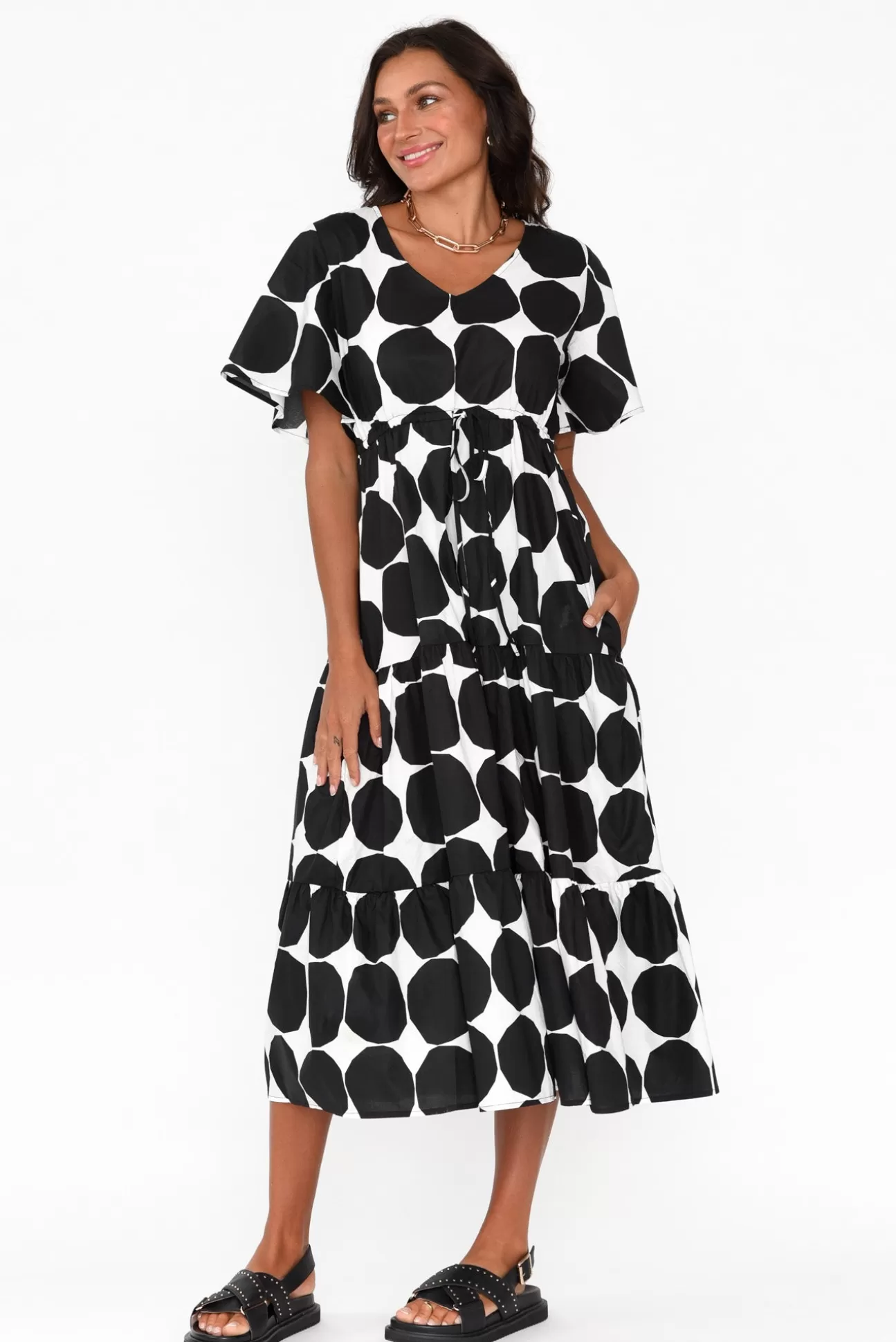 Slate the Label Kasey Black Spot Cotton Poplin Dress Outlet