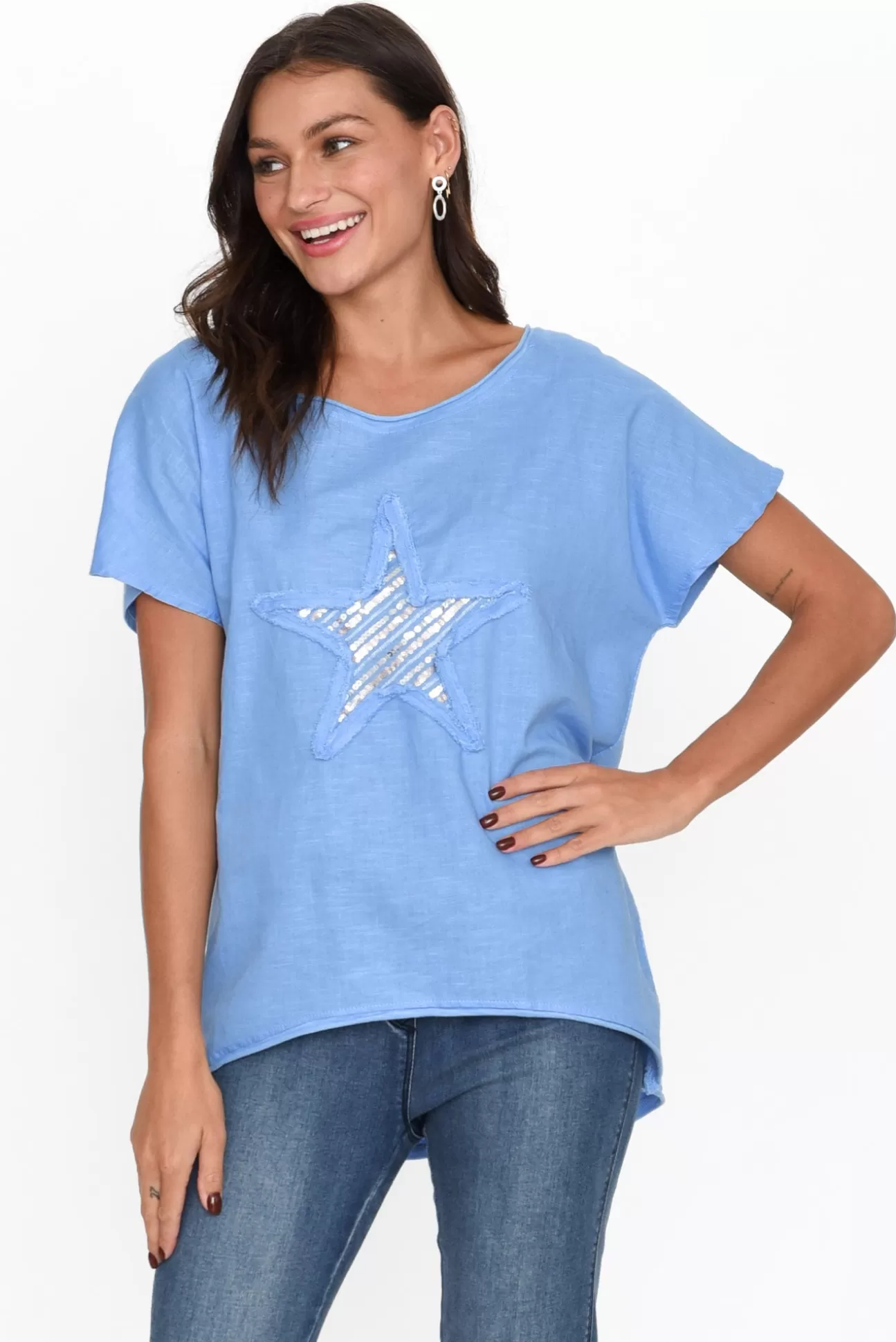 Cali and Co Kassidy Blue Star Sequin Tee Outlet