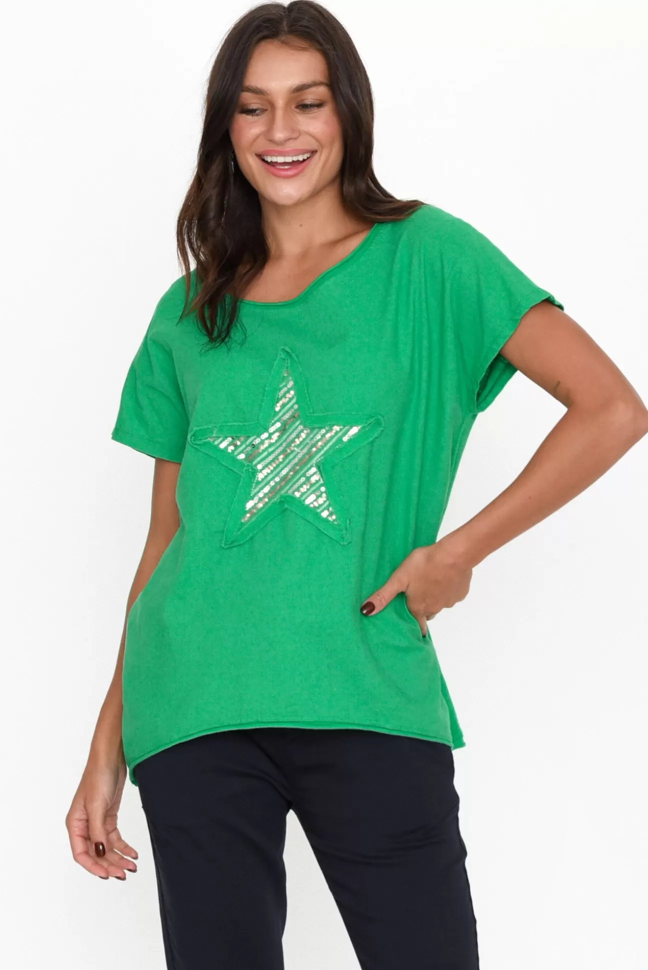 Cali and Co Kassidy Emerald Star Sequin Tee Best Sale