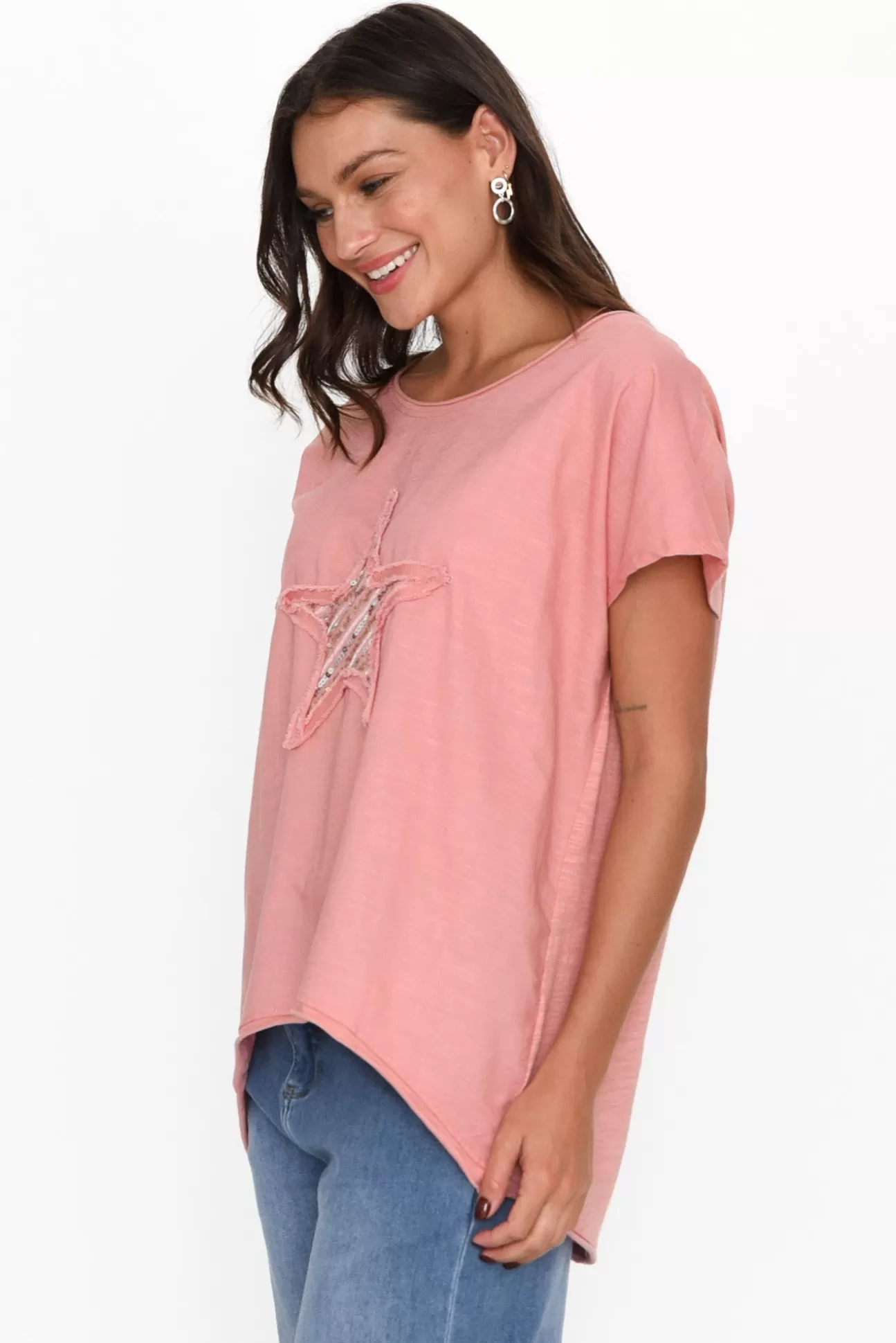 Cali and Co Kassidy Pink Star Sequin Tee Hot