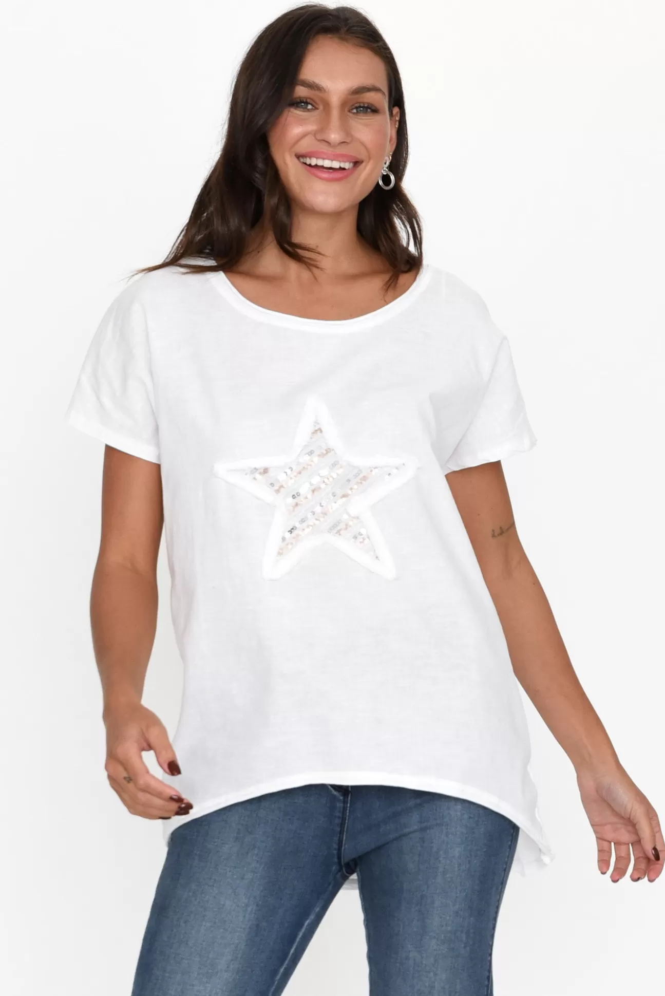 Cali and Co Kassidy White Star Sequin Tee Shop