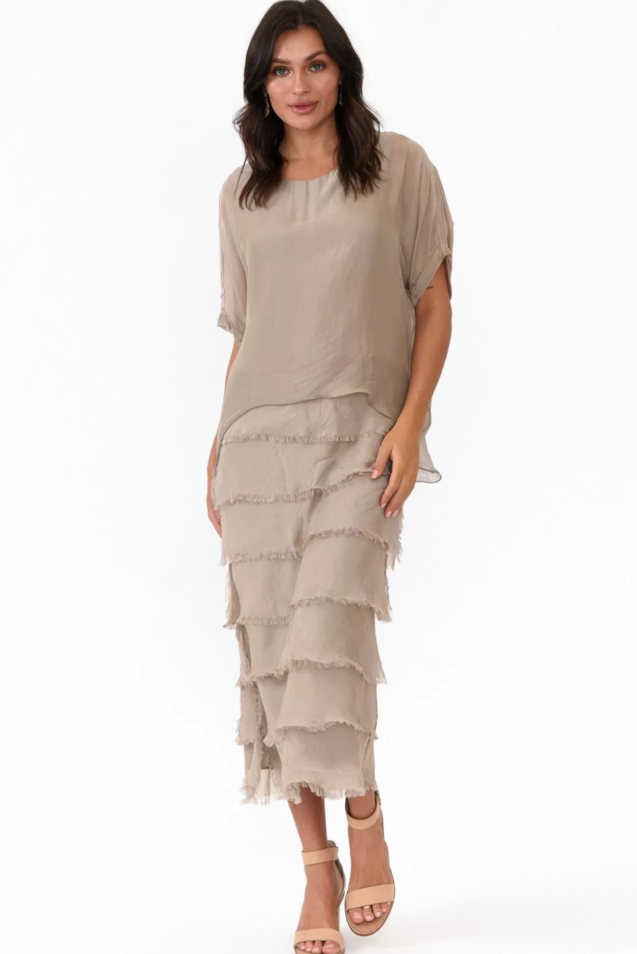 La Strada Katerina Taupe Silk Overlay Maxi Dress Online