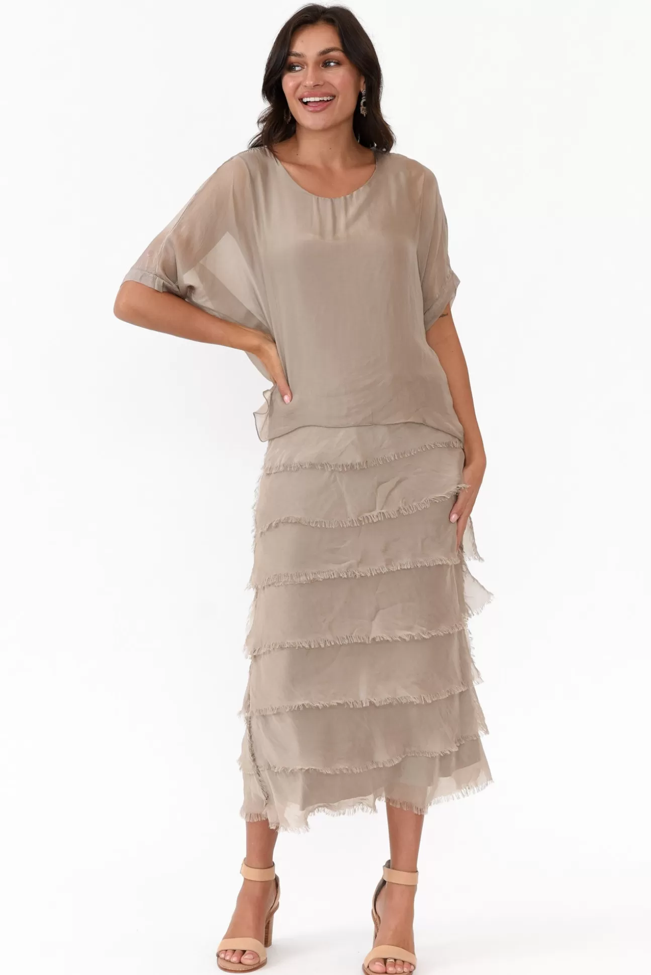 La Strada Katerina Taupe Silk Overlay Maxi Dress Online