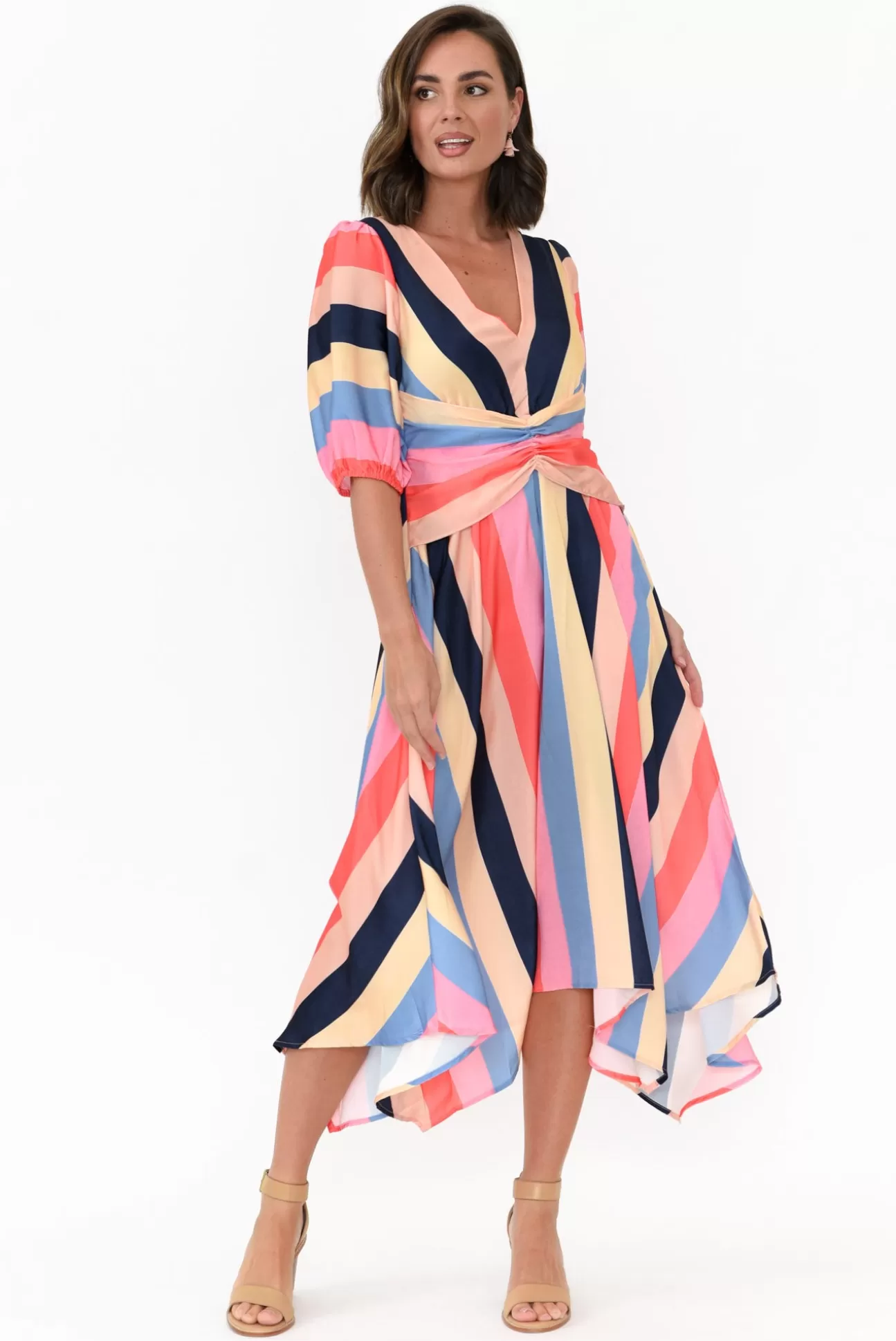 Yh and Co Keanu Carnival Stripe V Neck Dress Online