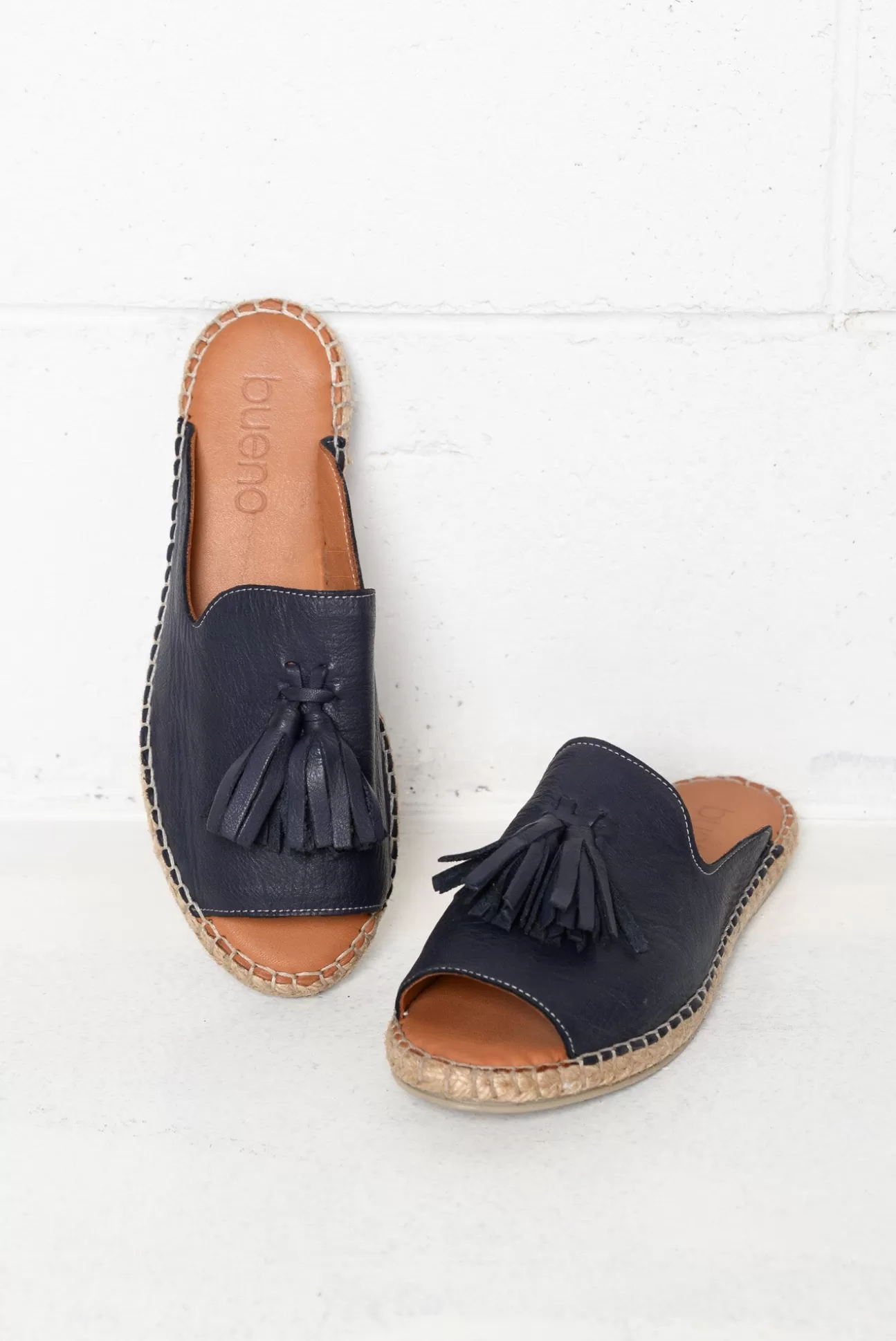 Bueno Keilor Navy Leather Tassel Slide Outlet