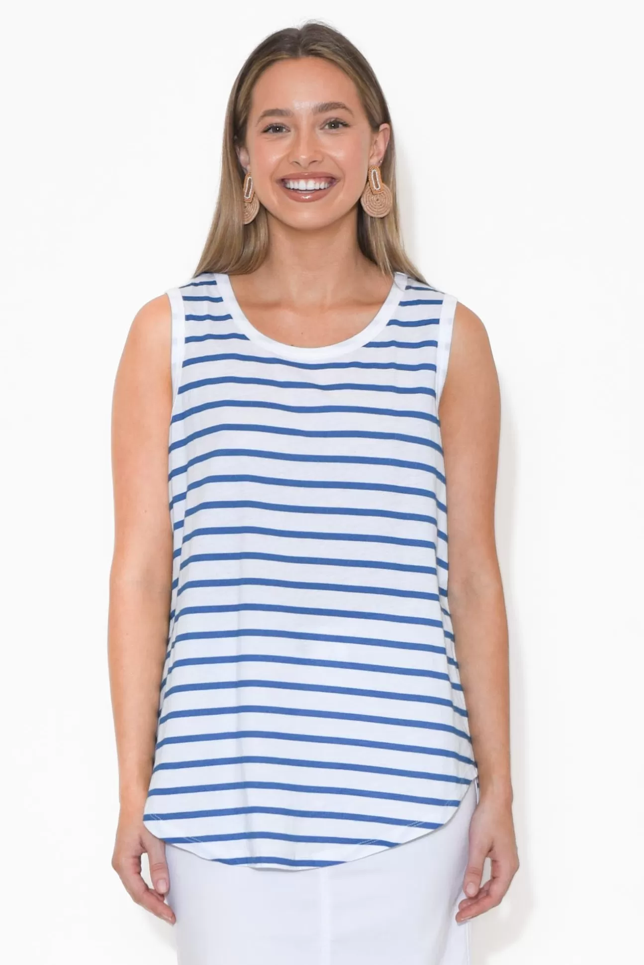 Betty Basics Keira Blue Stripe Cotton Tank Hot