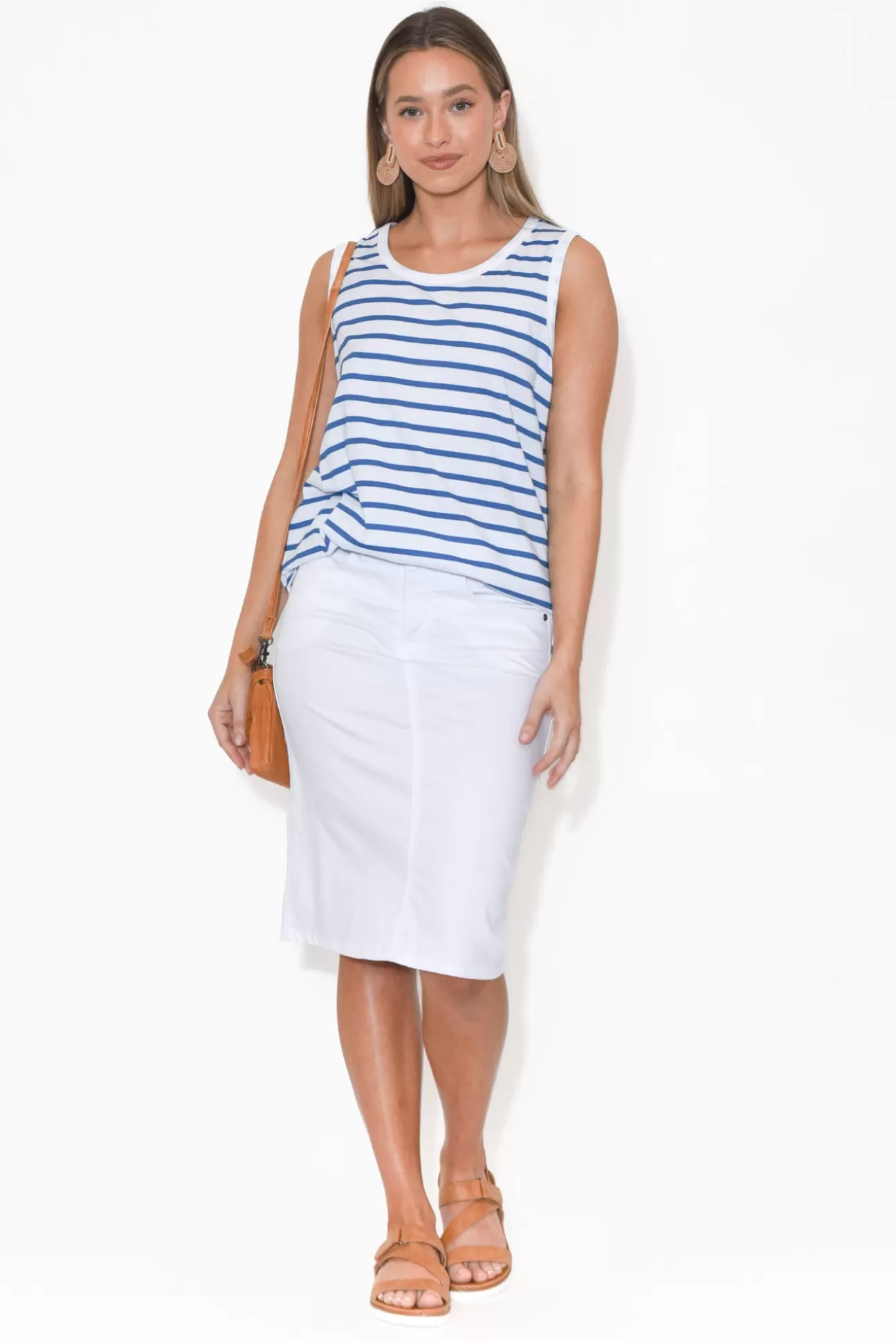 Betty Basics Keira Blue Stripe Cotton Tank Hot