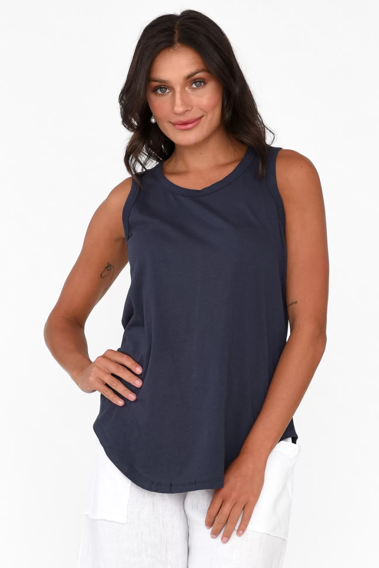 Betty Basics Keira Navy Cotton Tank Fashion