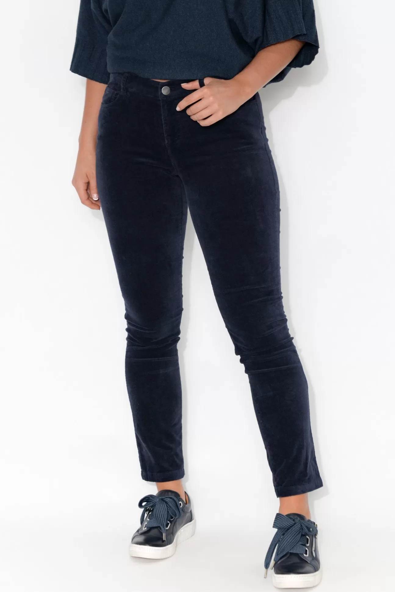 Foil Kellie Navy Cotton Straight Leg Pant Best Sale